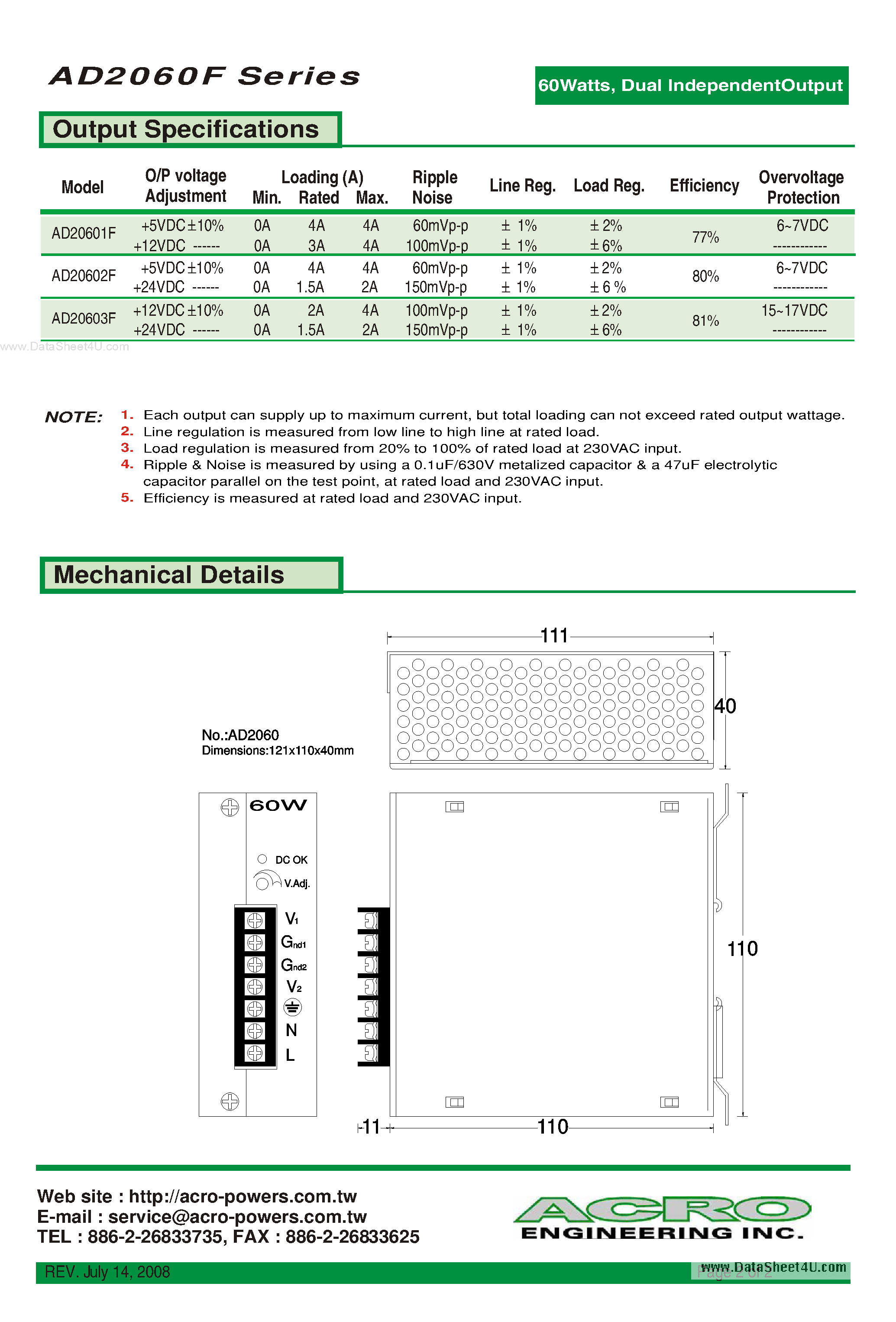 Datasheet AD20602F - 60W Dual Independent Output page 2