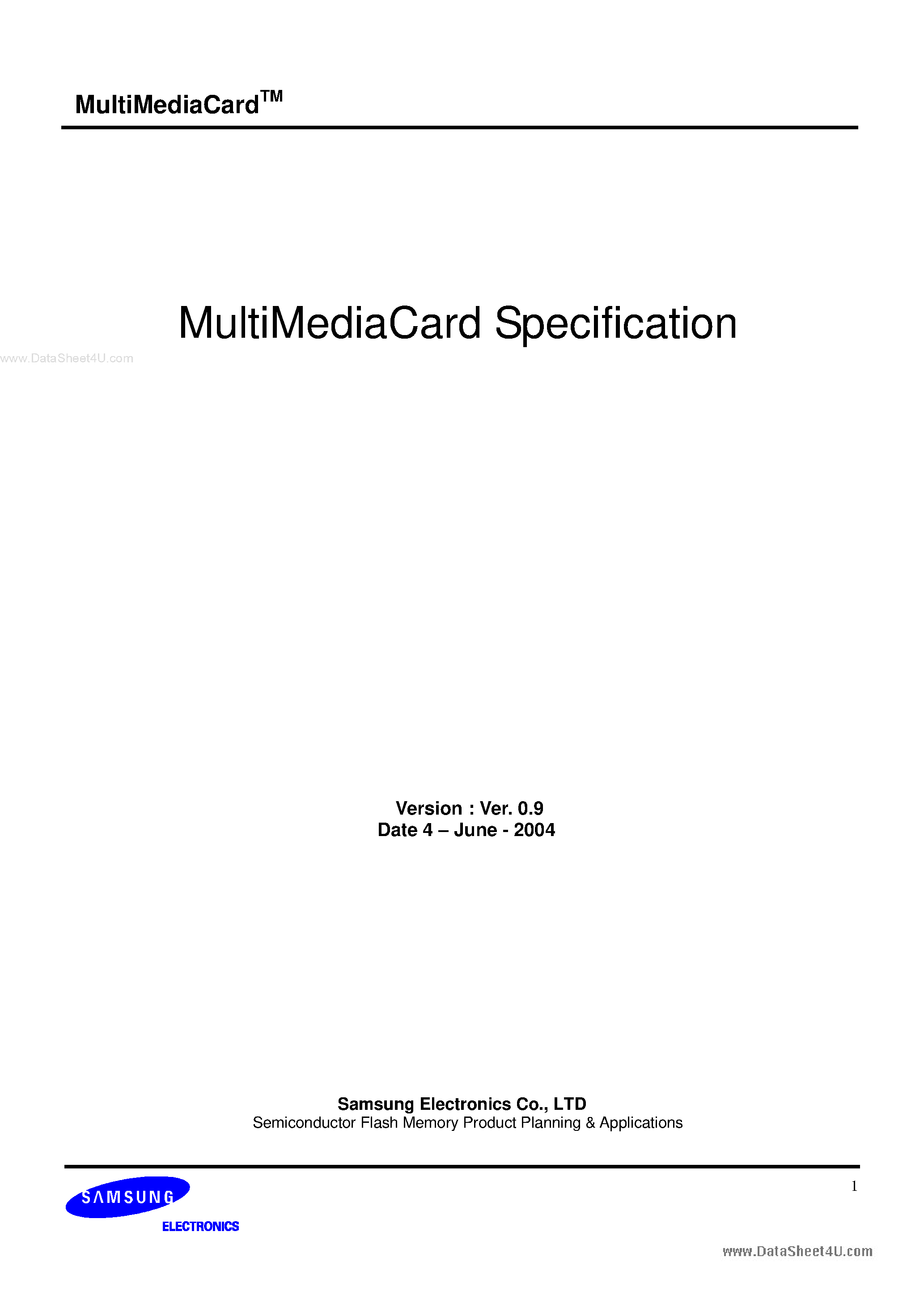 Datasheet MC12U016HACA - MultiMediaCard Specification page 1