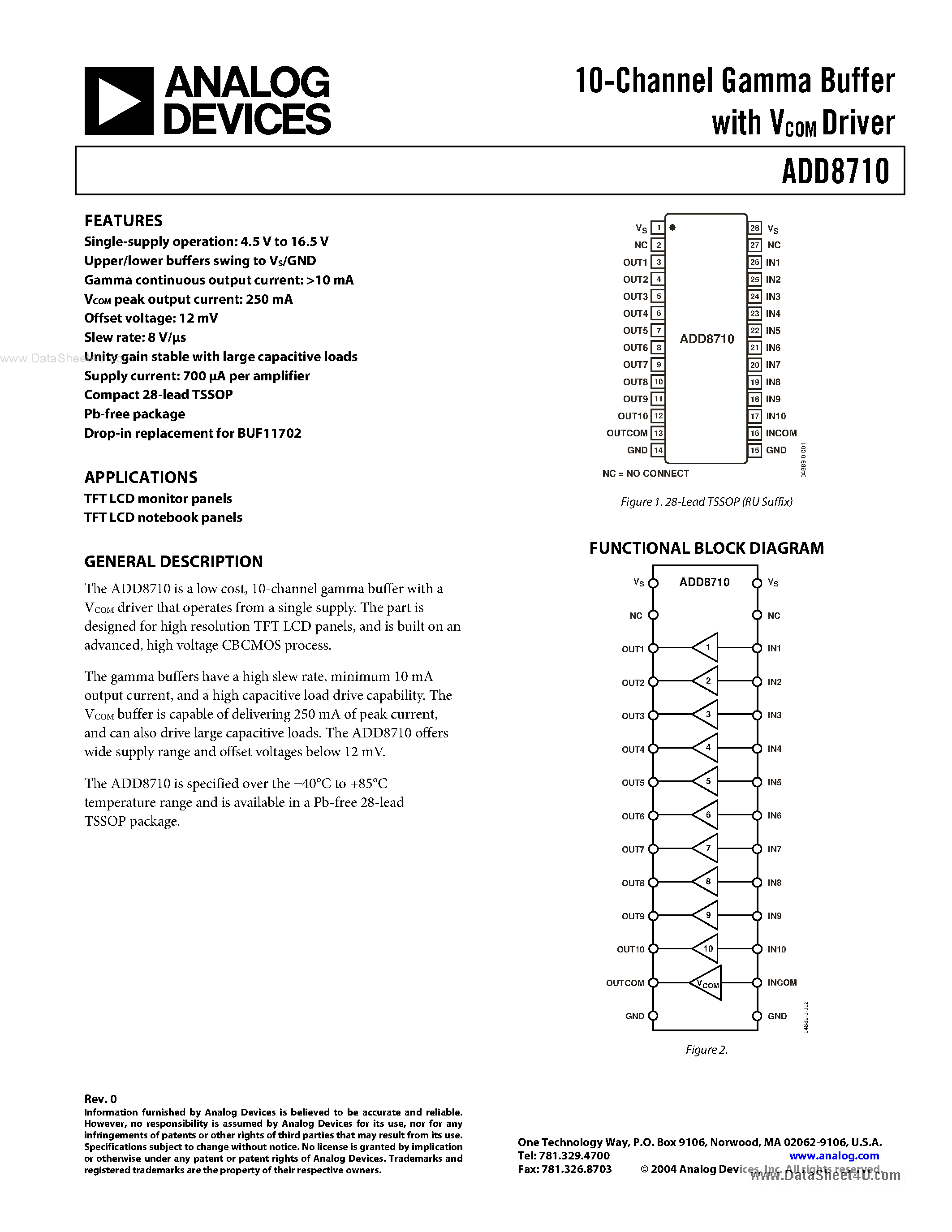Datasheet ADD8710 - 10-CHANNEL GAMMA BUFFER page 1