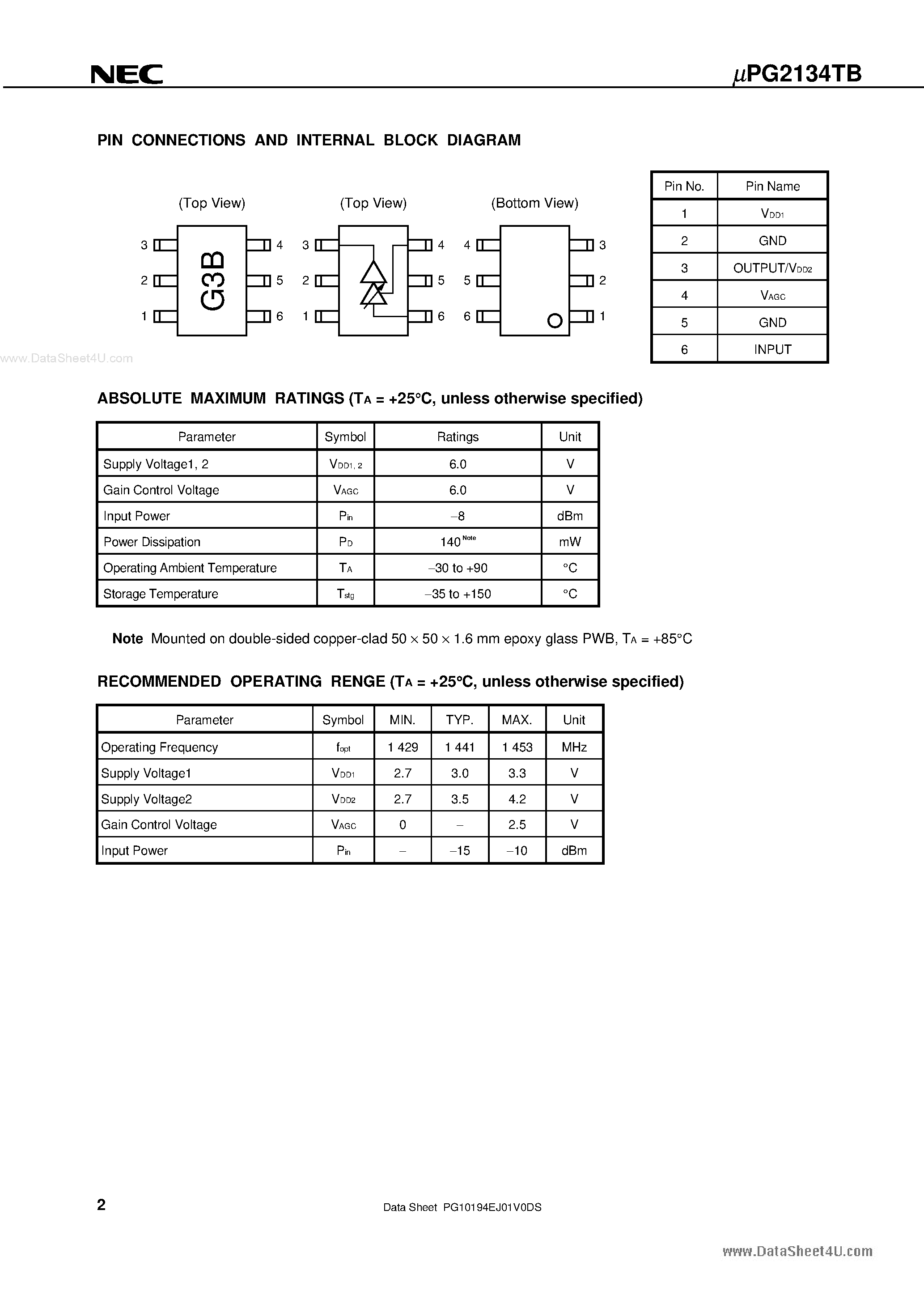 Datasheet UPG2134TB - L-BAND PA DRIVER AMPLIFIER page 2