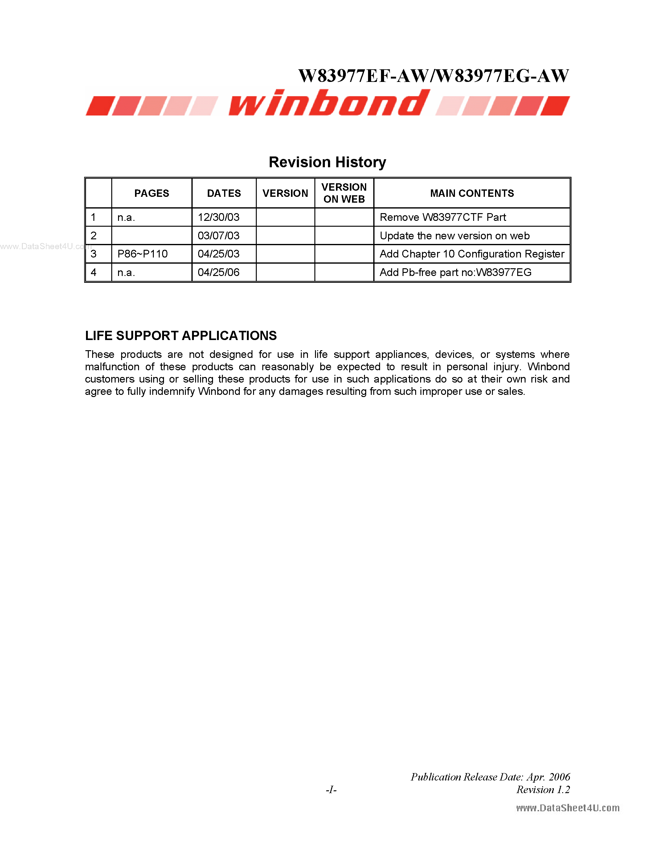 Datasheet W83977EG - WINBOND ISA I/O page 2