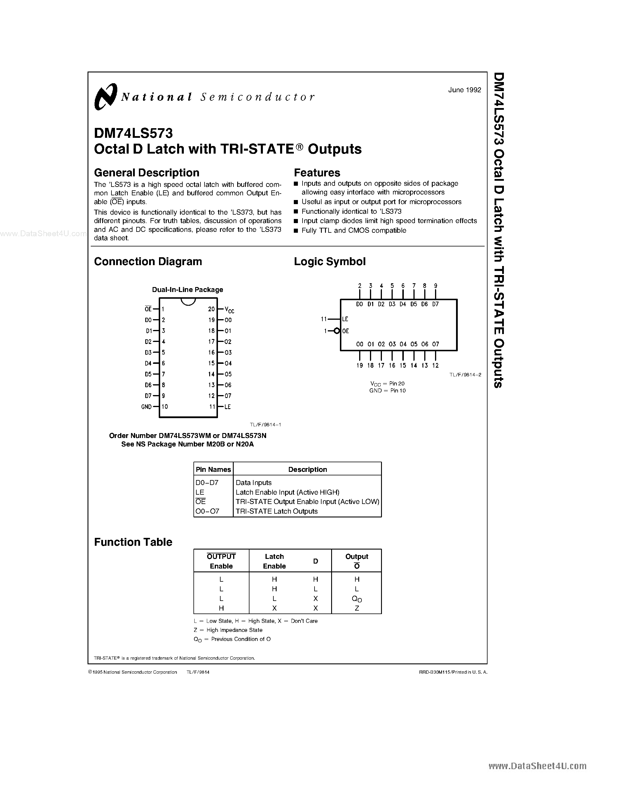 Datasheet 74573 - Octal D Latch page 1