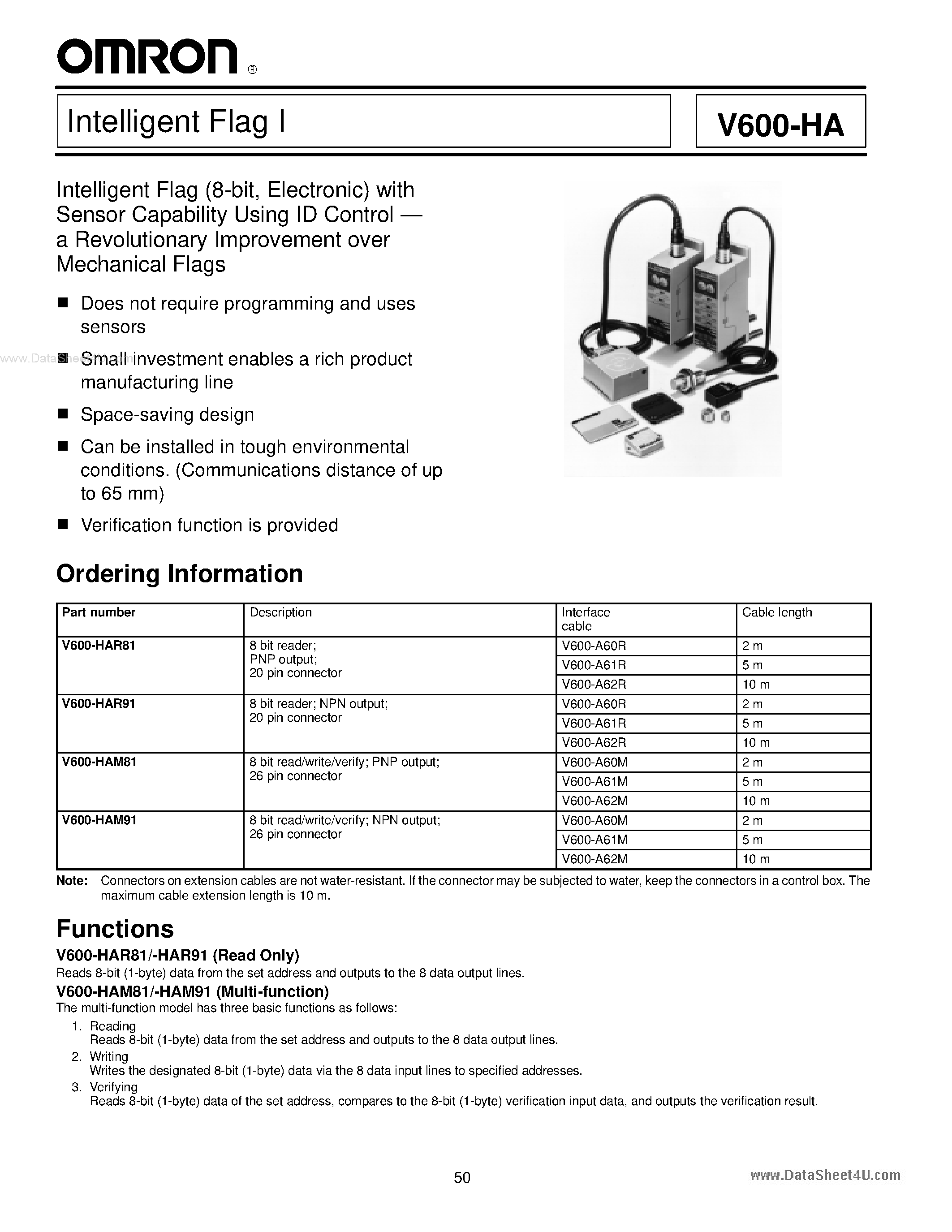 Datasheet V600-HA - Intelligent Flag I page 1
