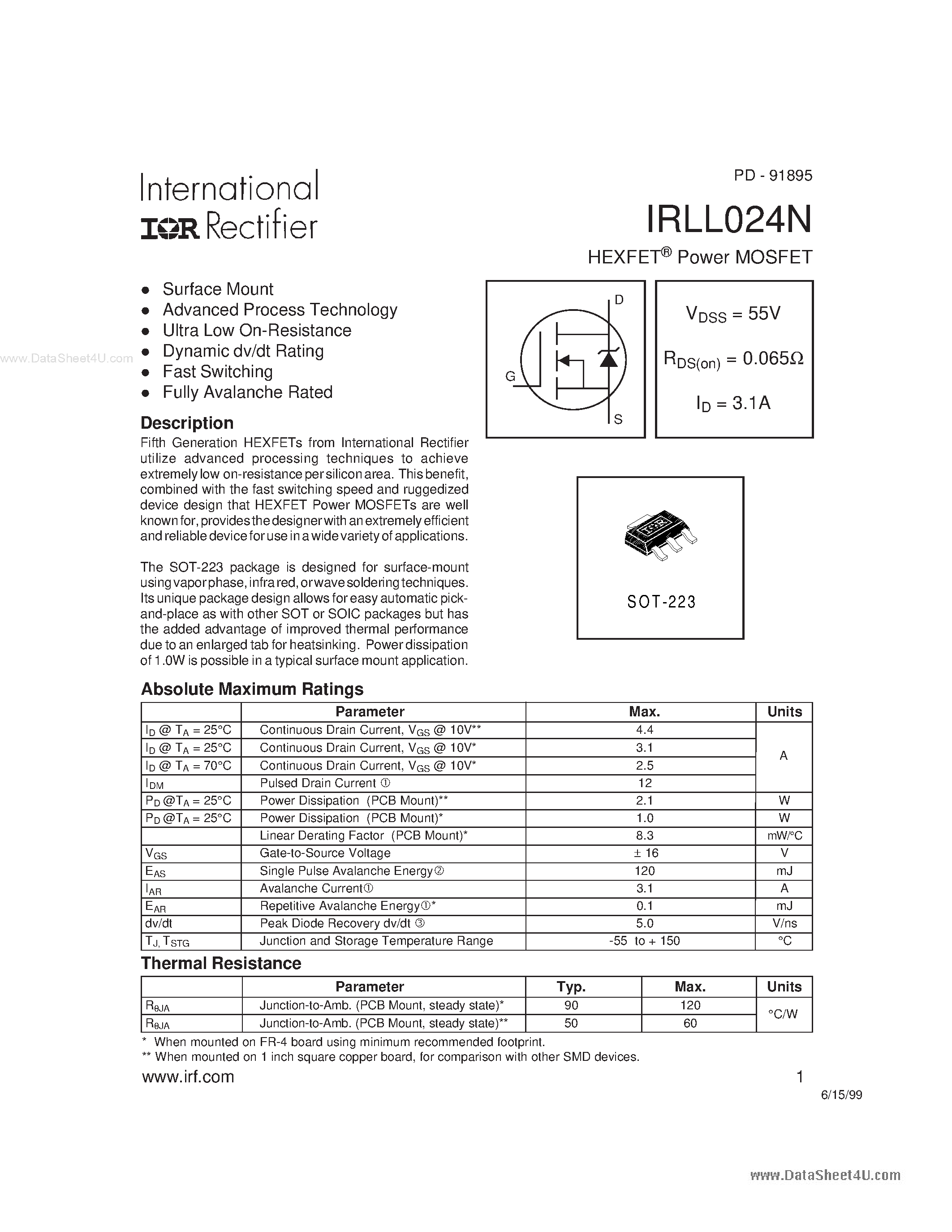 Datasheet LL024N - Search -----> IRLL024N page 1