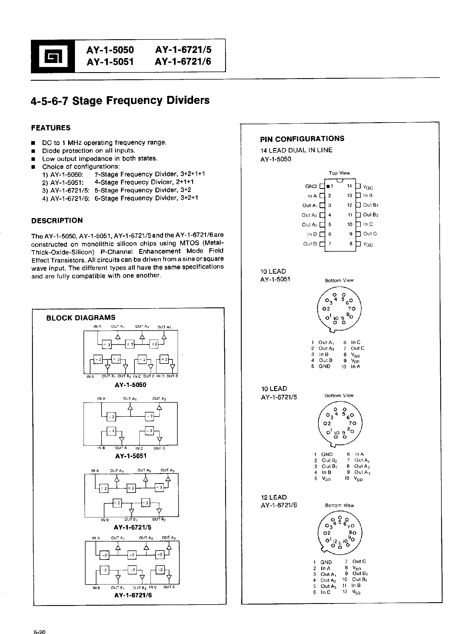 Datasheet AY-1-5050 - (AY-1-xxxx) 4-5-6-7 Stage Frequency Dividers page 1