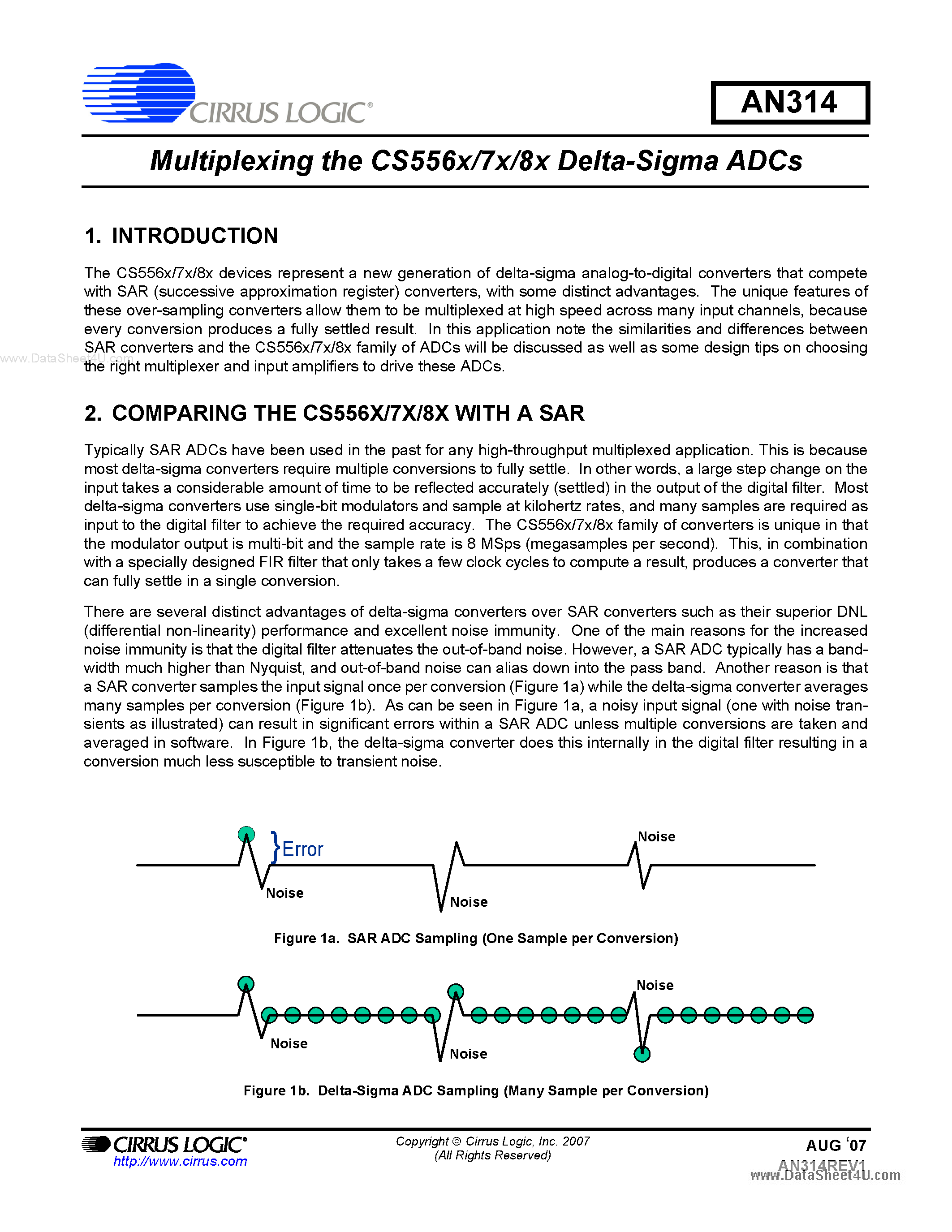 Datasheet AN314 - Multiplexing the CS556x/7x/8x Delta-Sigma ADCx page 1