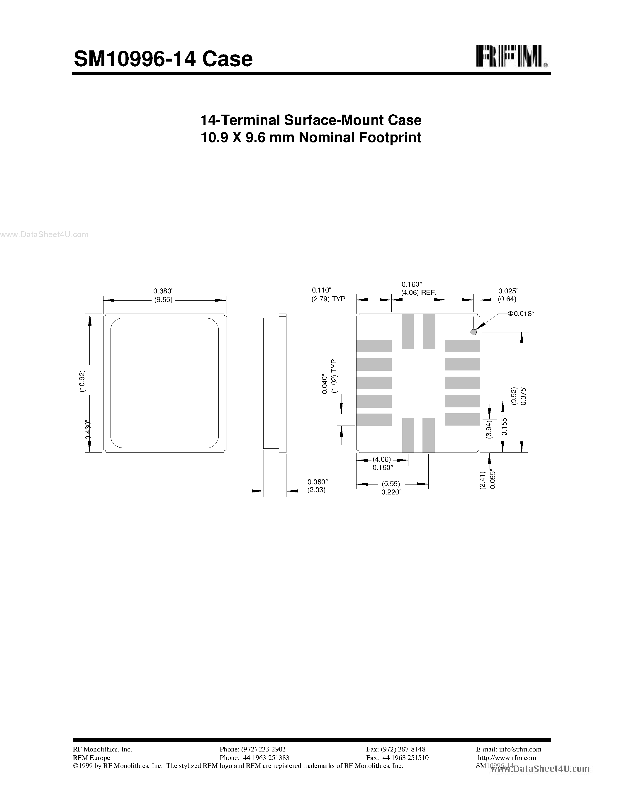 Datasheet SM10996-14 - 14-Terminal Surface-Mount Case 10.9 X 9.6 mm Nominal Footprint page 1
