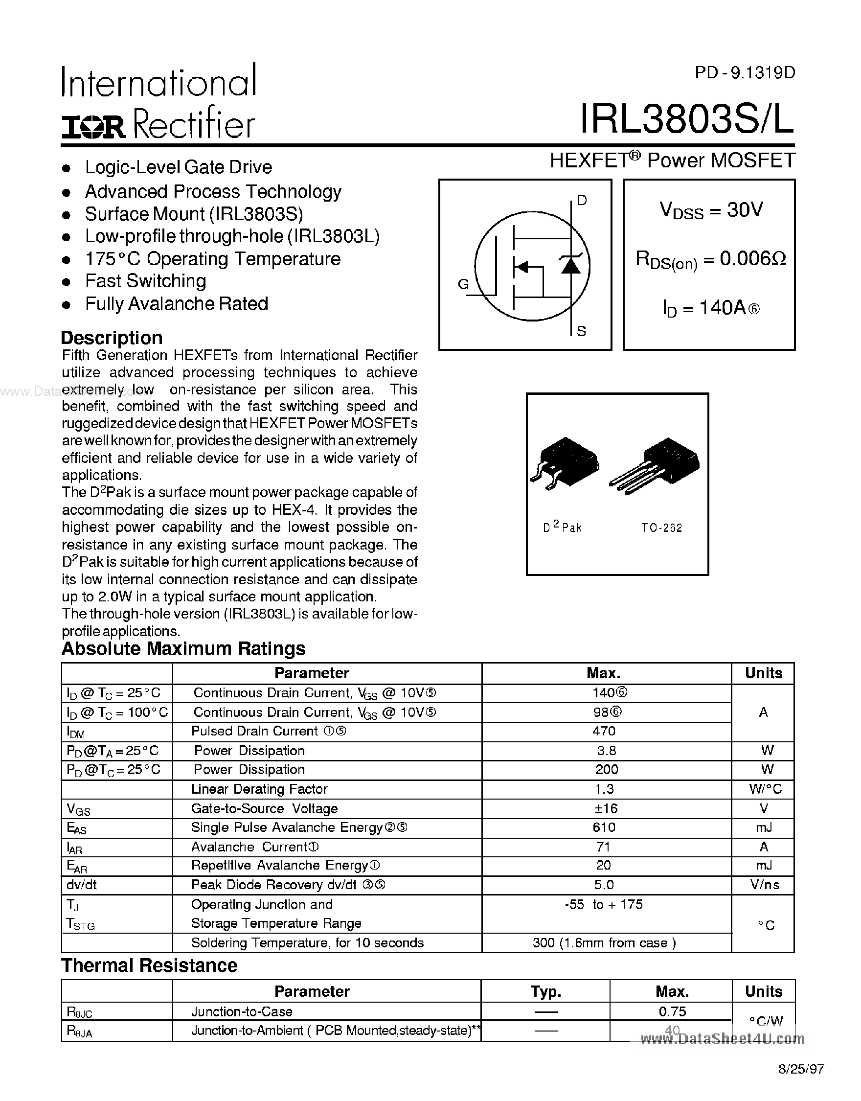 Datasheet L3803S - Search -----> IRL3803S page 1
