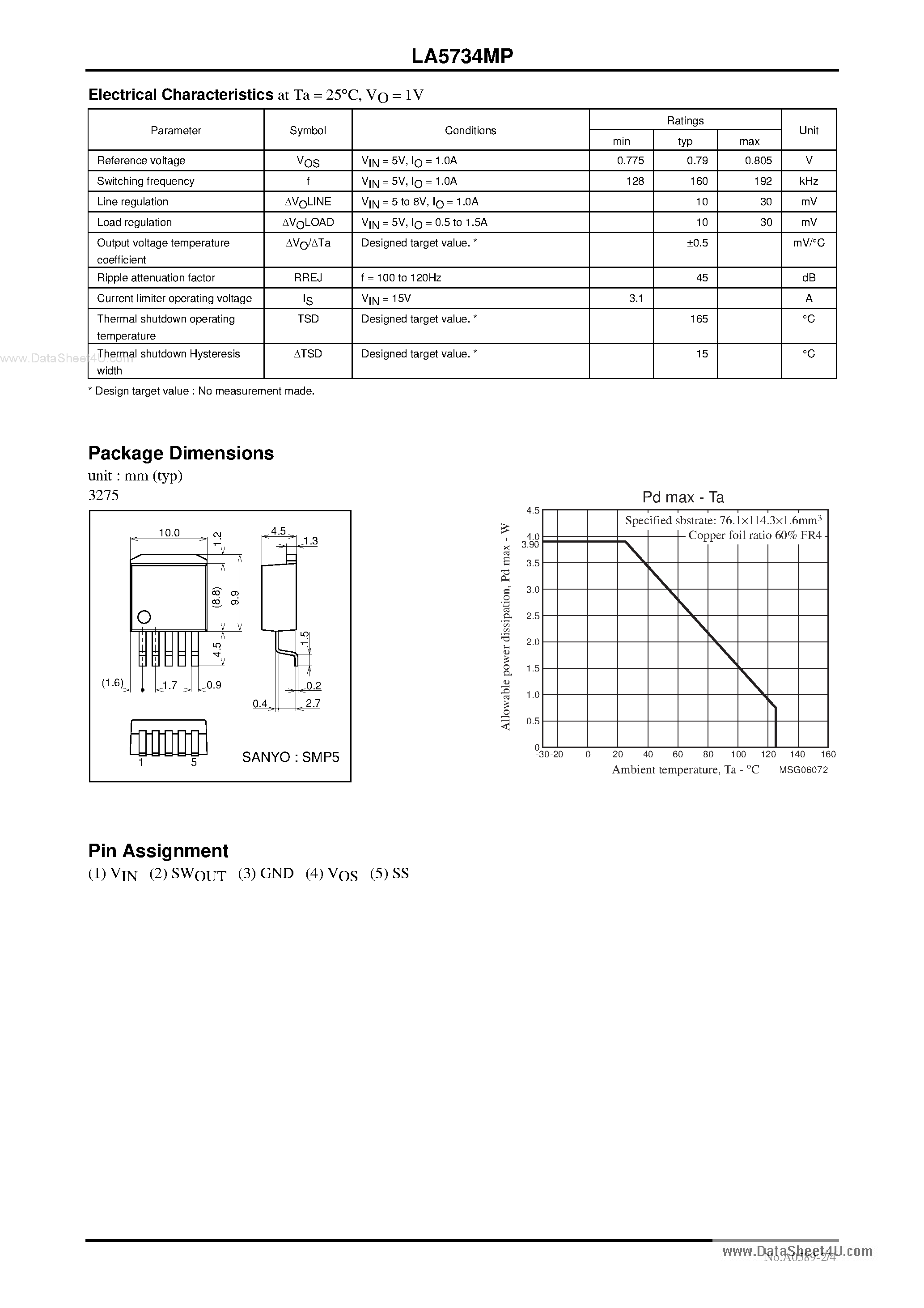 Datasheet LA5734MP - Monolithic Linear IC Separately-Excited Step-Down Switching Regulator page 2