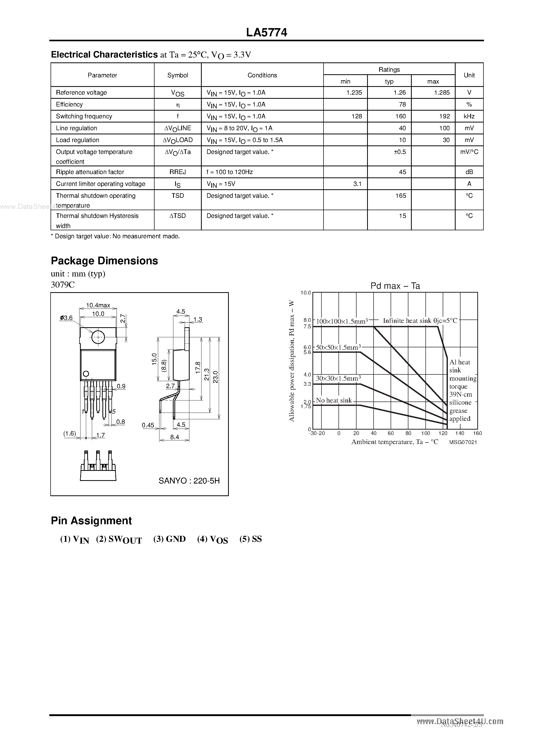 Datasheet LA5774 - Monolithic Linear IC Separately-Excited Step-Down Switching Regulator page 2