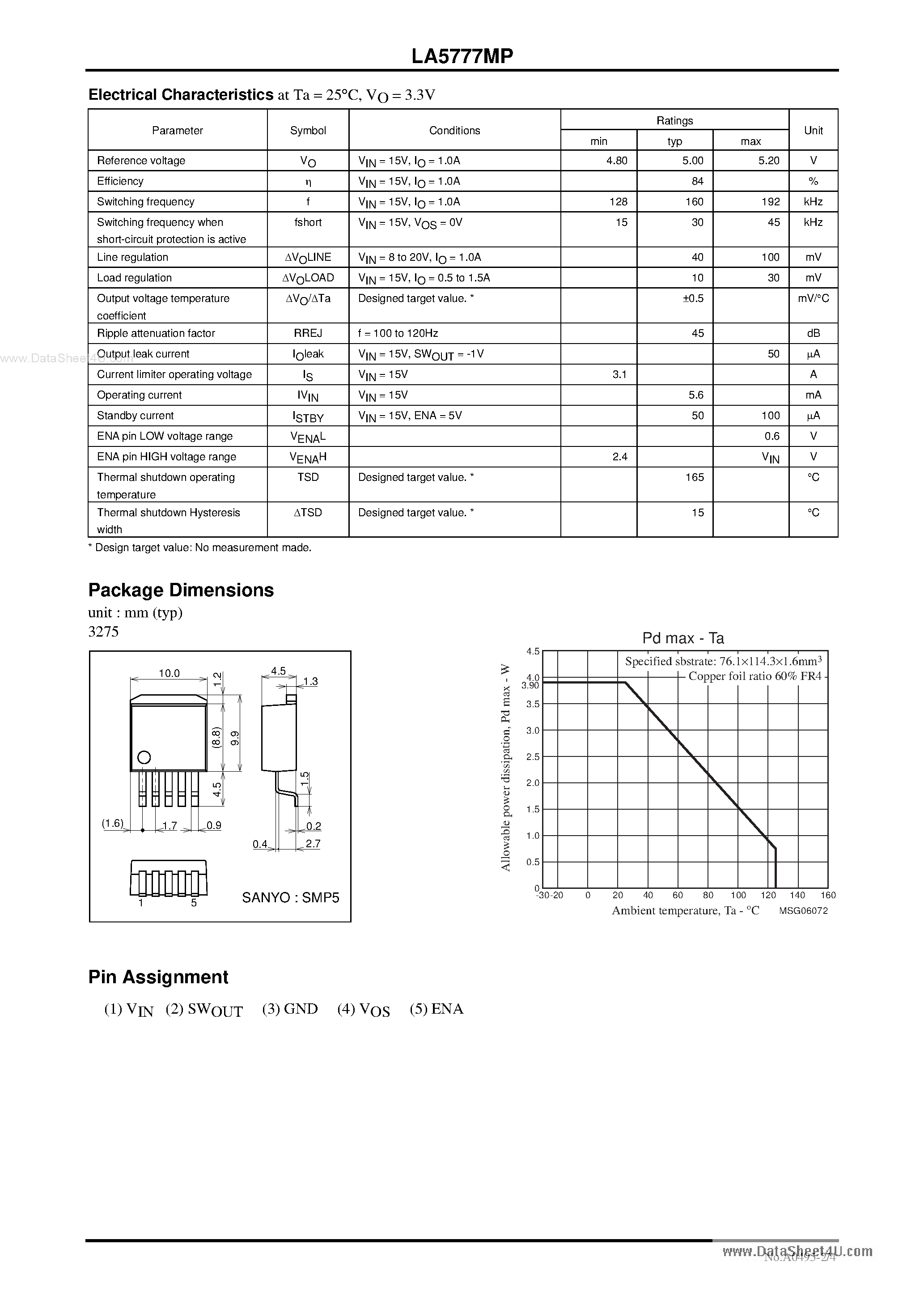 Datasheet LA5777MP - Monolithic Linear IC Separately-excited Step-down Switching Regulator page 2