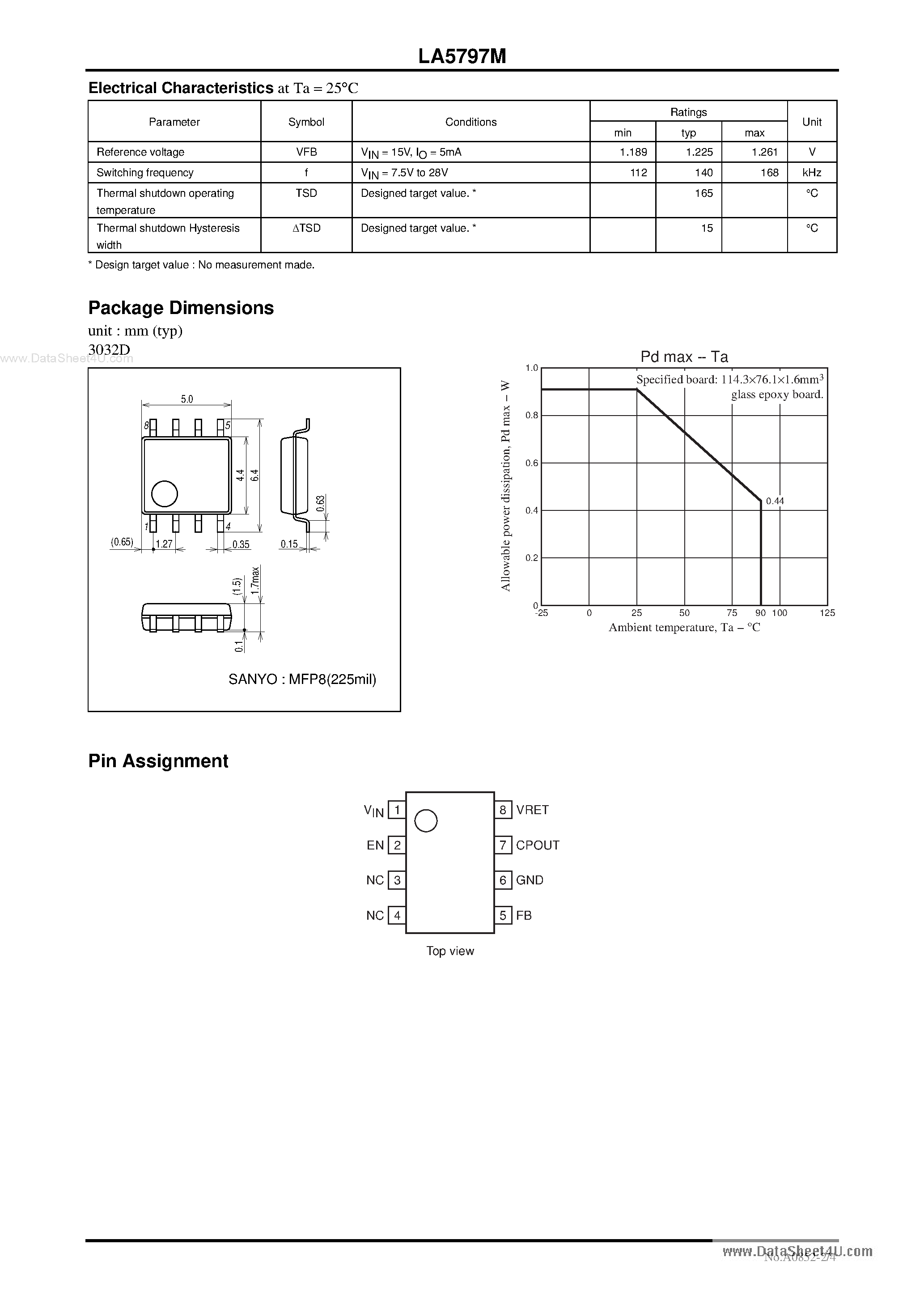 Datasheet LA5797M - Monolithic Linear IC Separately-excited Step-down Switching Regulator page 2