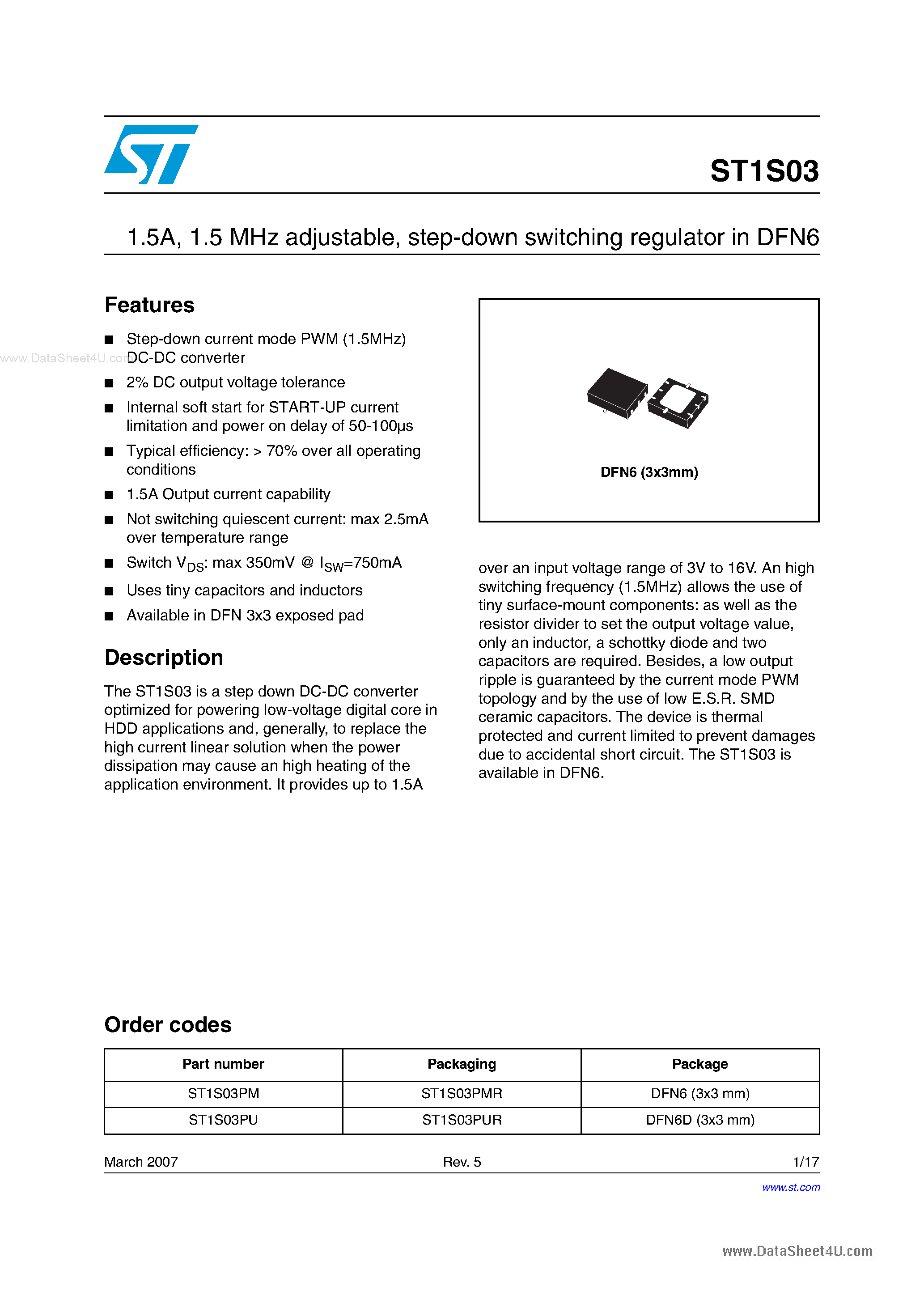 Datasheet ST1S03 - step-down switching regulator page 1