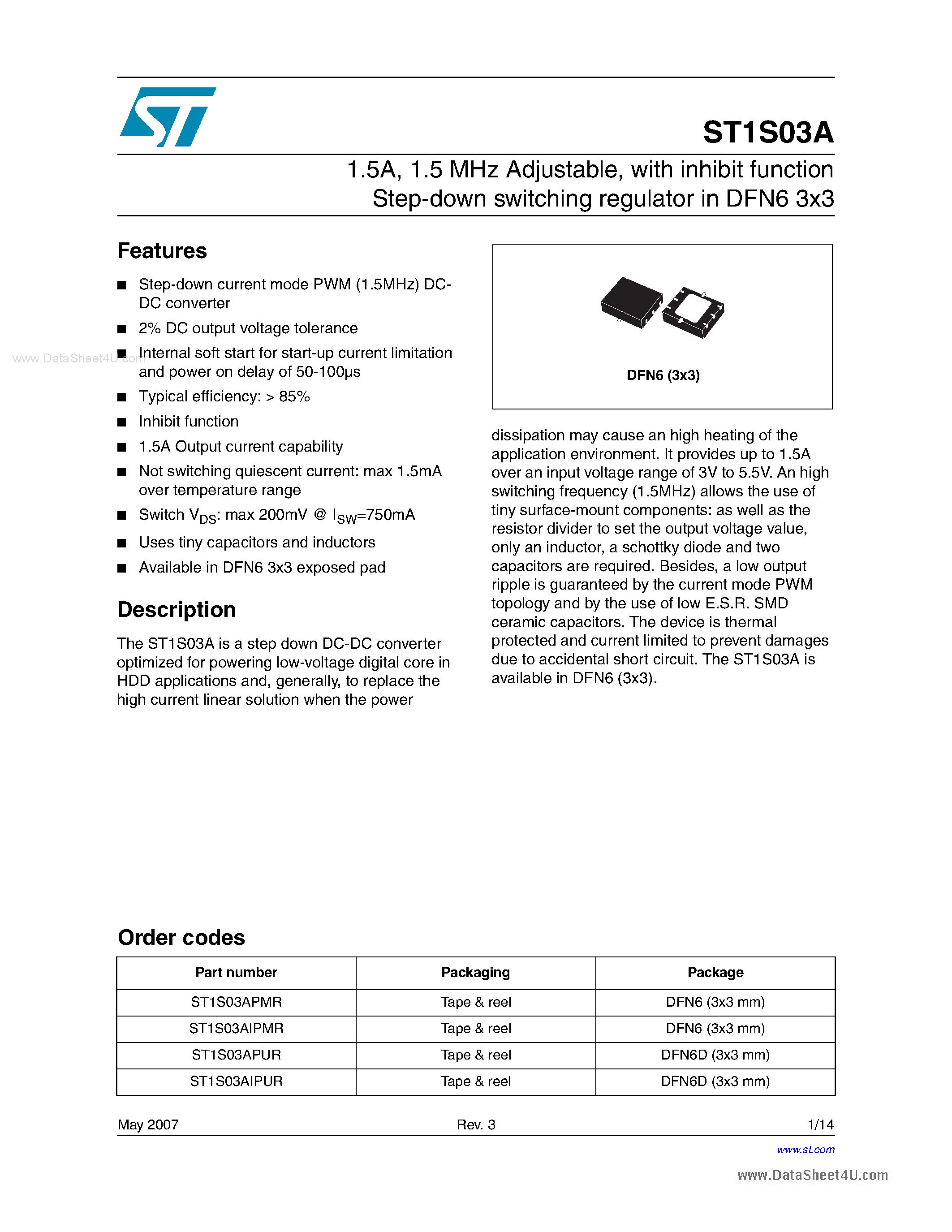 Datasheet ST1S03A - step-down switching regulator page 1