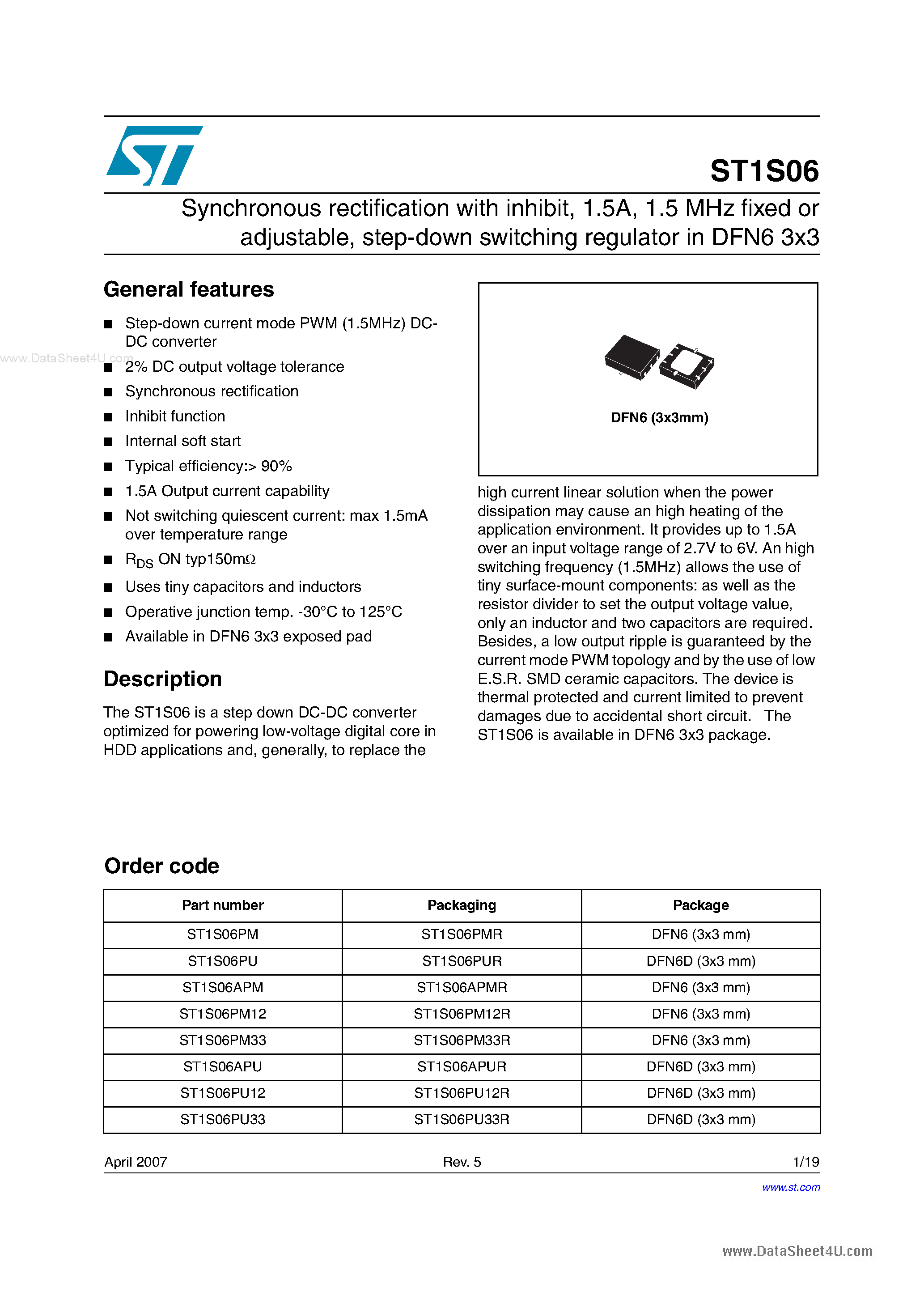 Datasheet ST1S06 - Synchronous rectification page 1