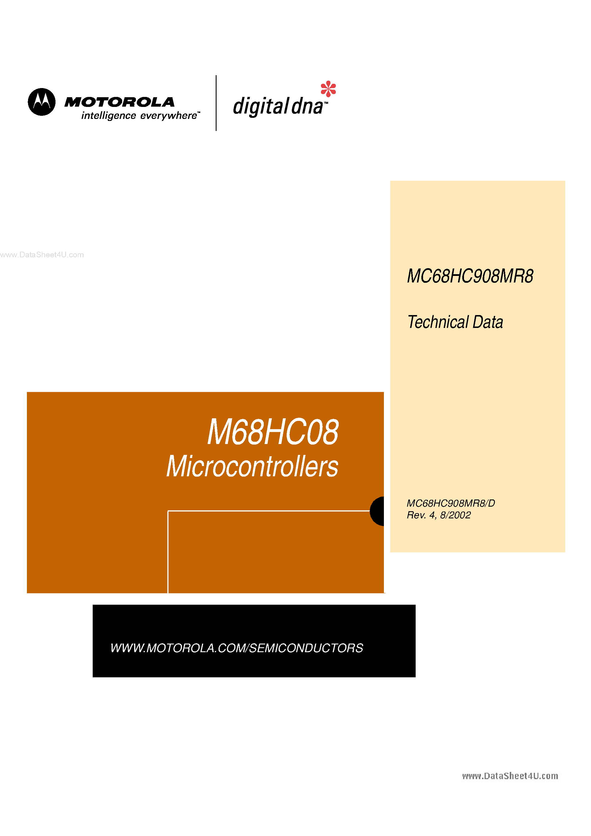 Datasheet MC908MR8 - MC68HC908MR8 Technical Data page 1