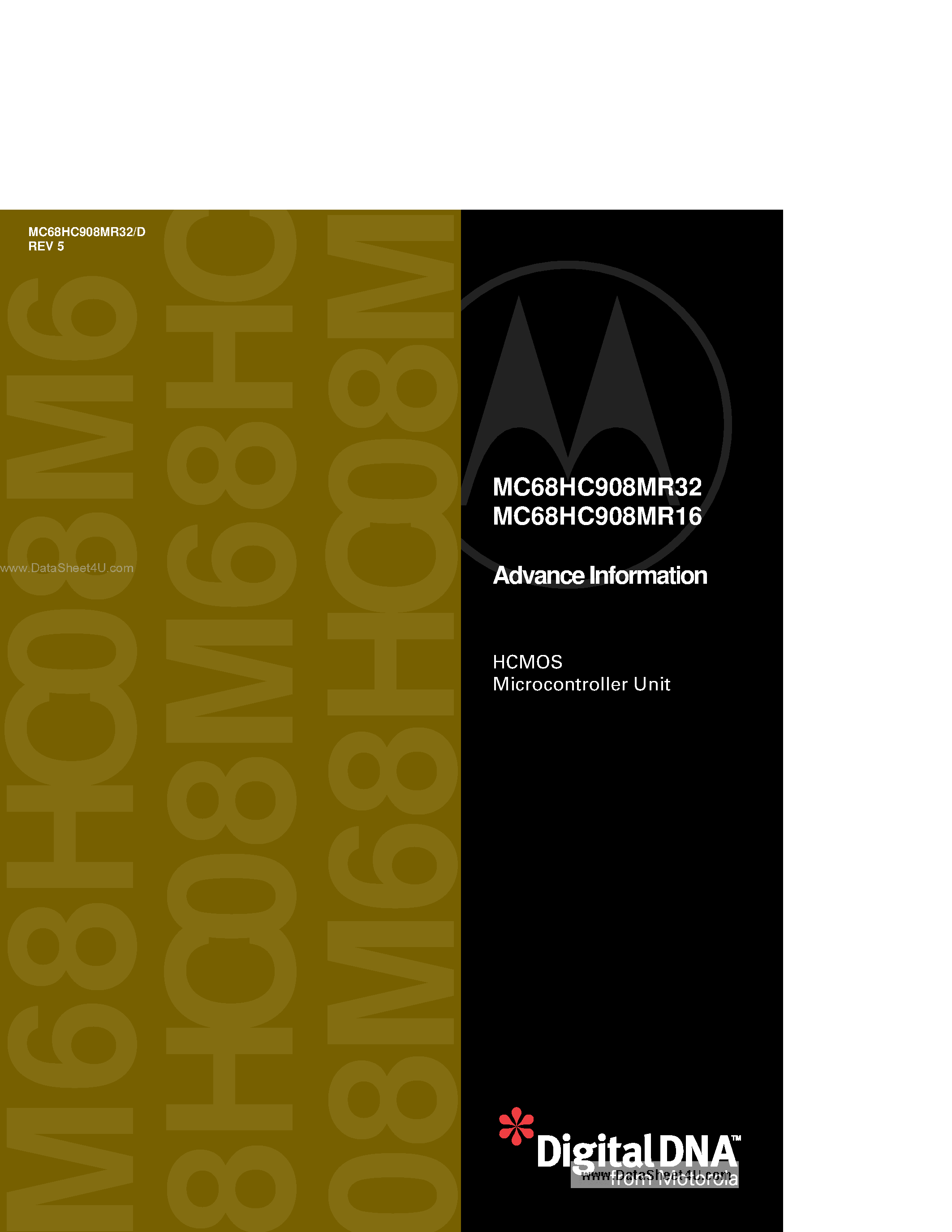 Datasheet MC908MR16 - (MC908MR16 / MC908MR32) HCMOS Microcontroller Unit page 1