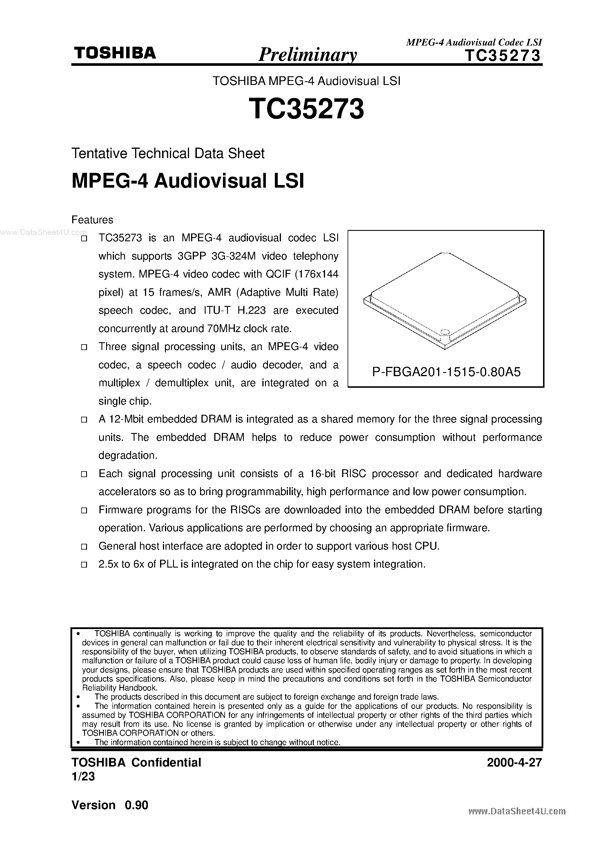 Даташит TC35273 - MPEG-4 Audiovisual LSI страница 1