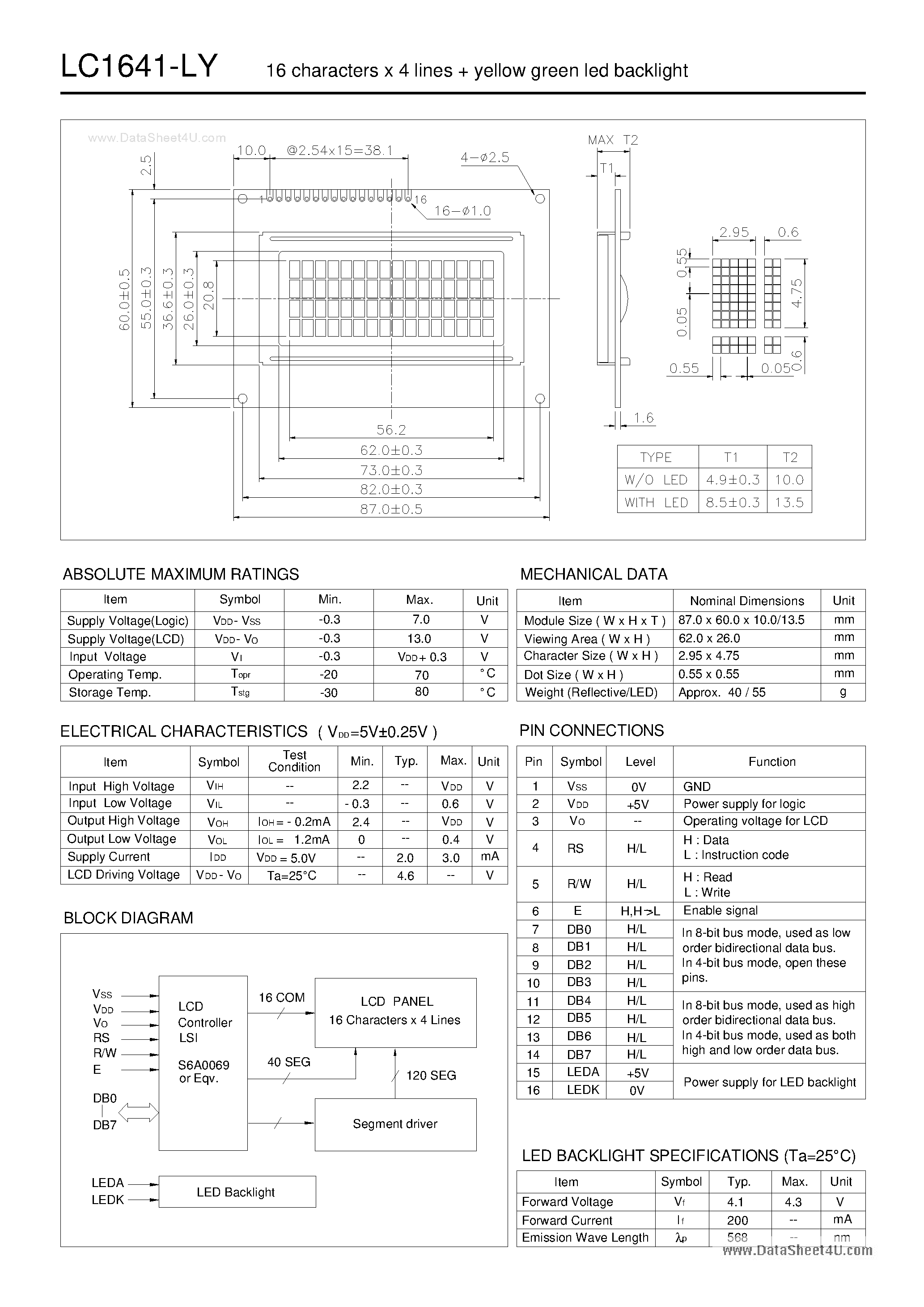 Даташит LC1641-LY - LCD Module страница 1