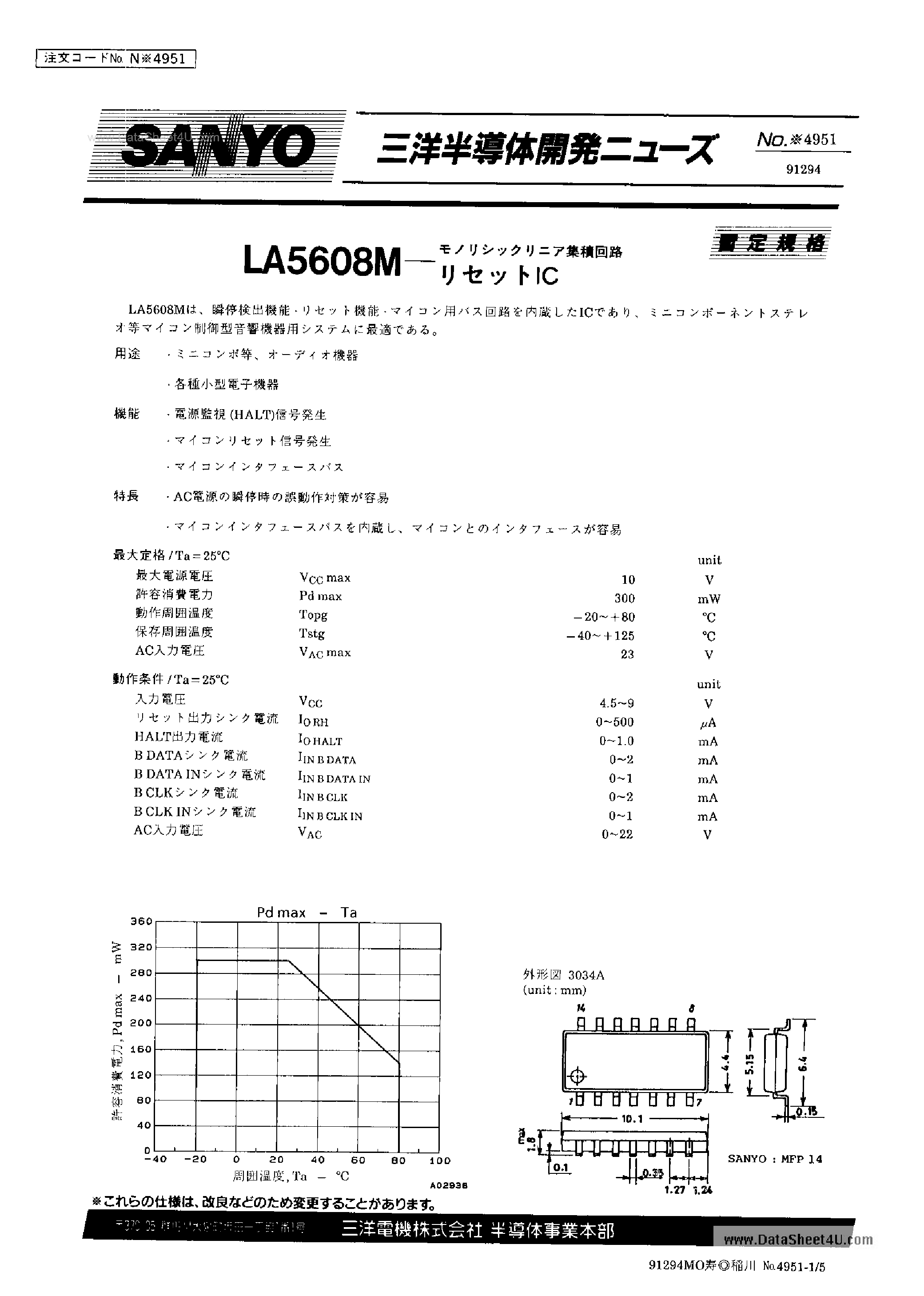 Datasheet LA5608M - Regulator Monitor Signal Generator page 1