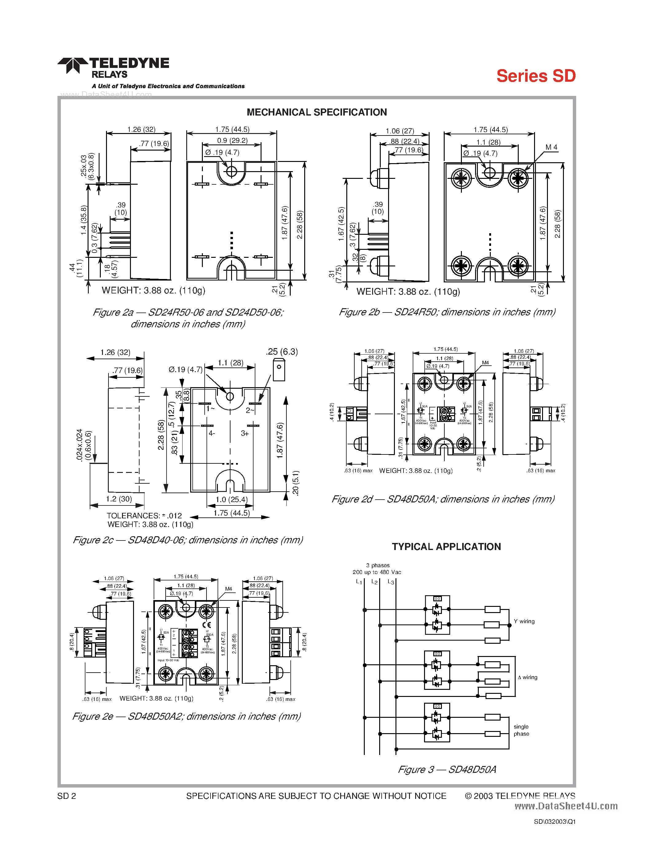 Datasheet SD24D50-06 - (SD24Dxx) Dual Output to 50A 600 Vac DC Control page 2
