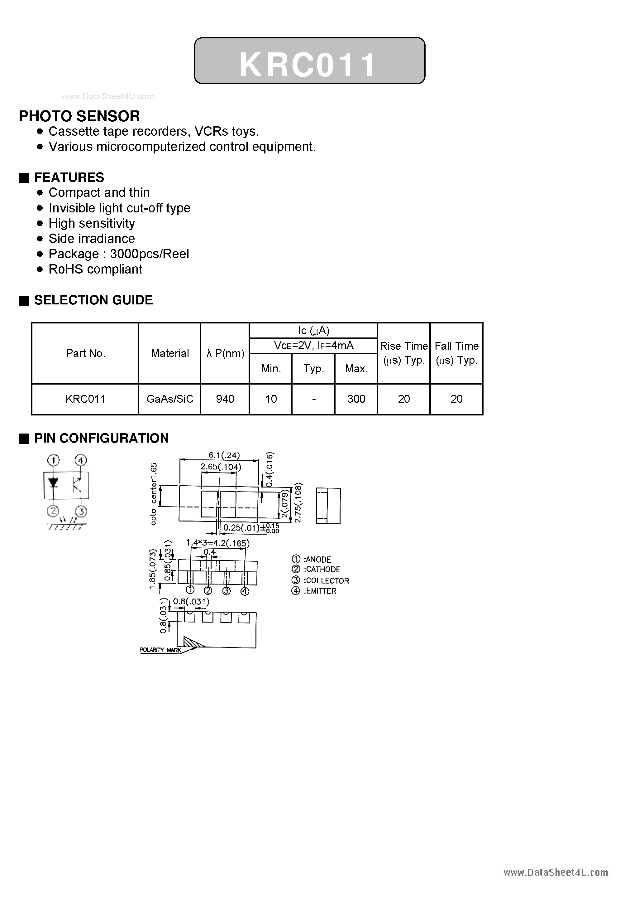 Datasheet KRC011 - Photo Sensor page 1