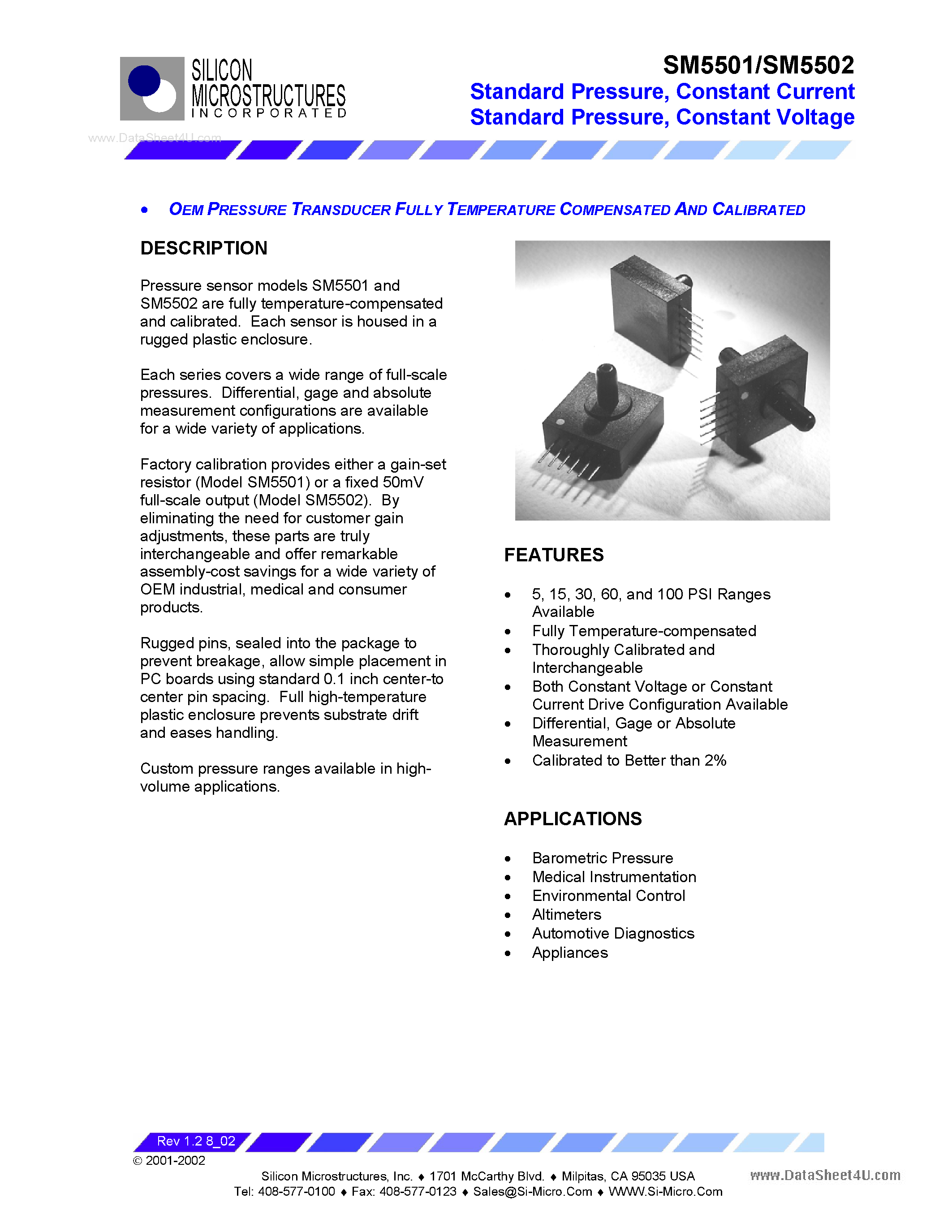 Datasheet SM5501 - (SM5501 / SM5502) Pressure Sensor page 1
