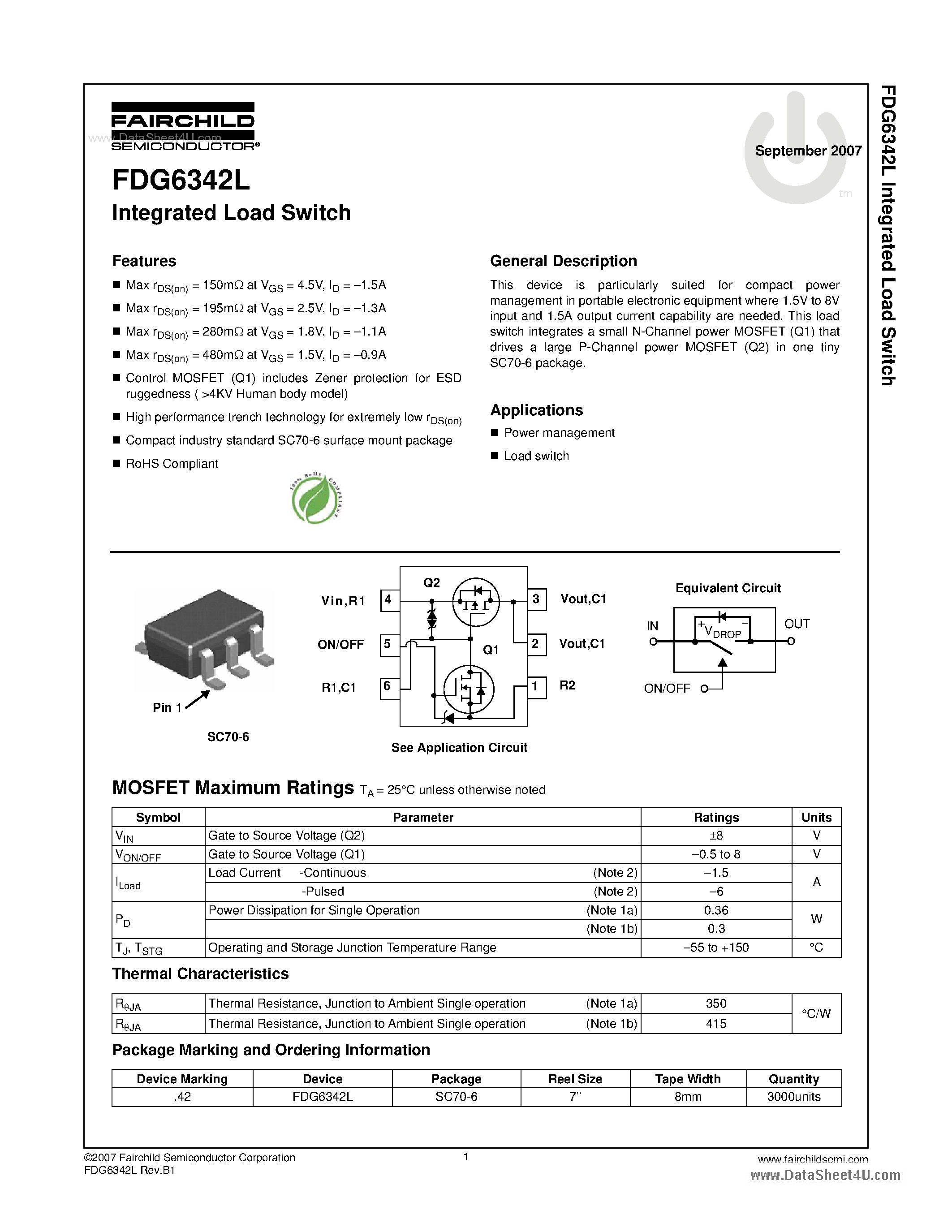Даташит FDG6342L - Integrated Load Switch страница 1