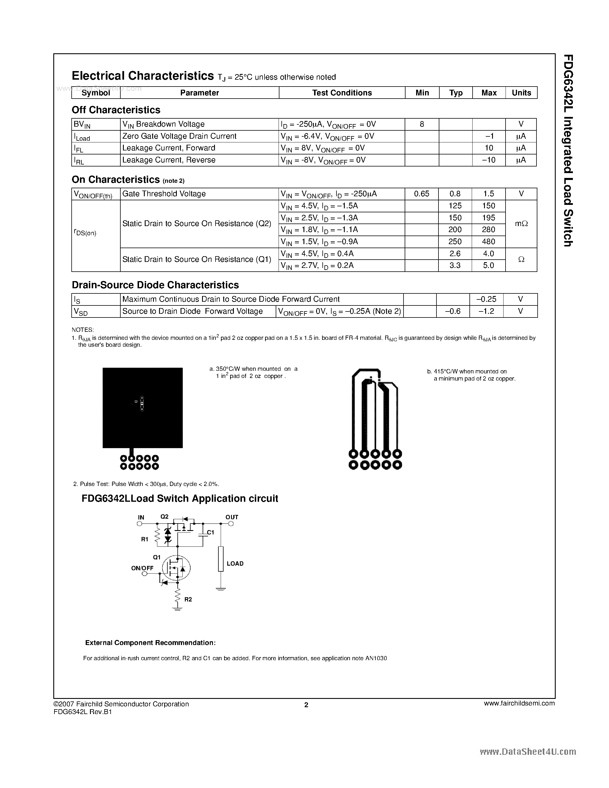 Datasheet FDG6342L - Integrated Load Switch page 2