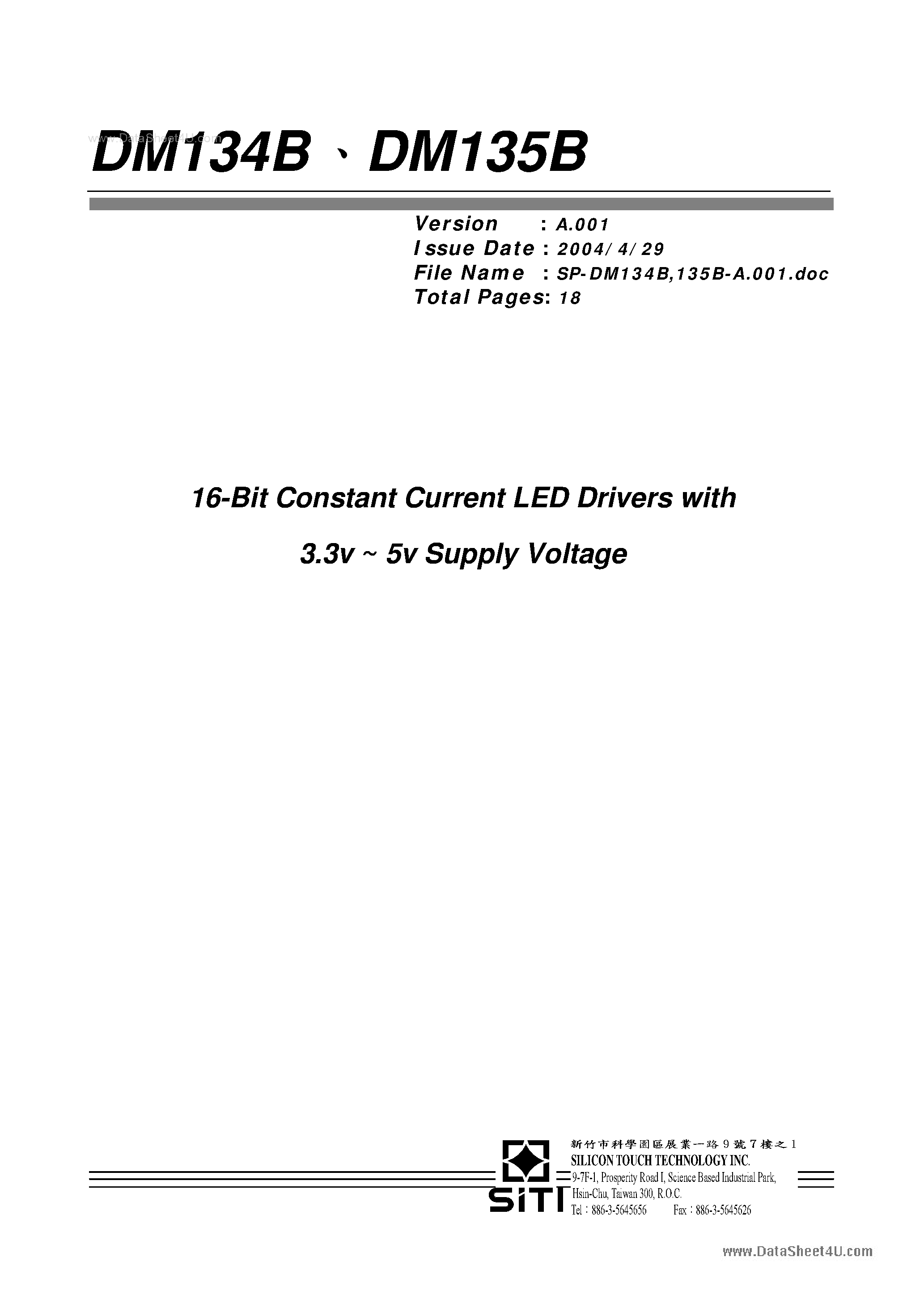 Datasheet DM134B - (DM134B / DM135B) 16 BIT CONSTANT CURRENT LED DRIVERS page 1
