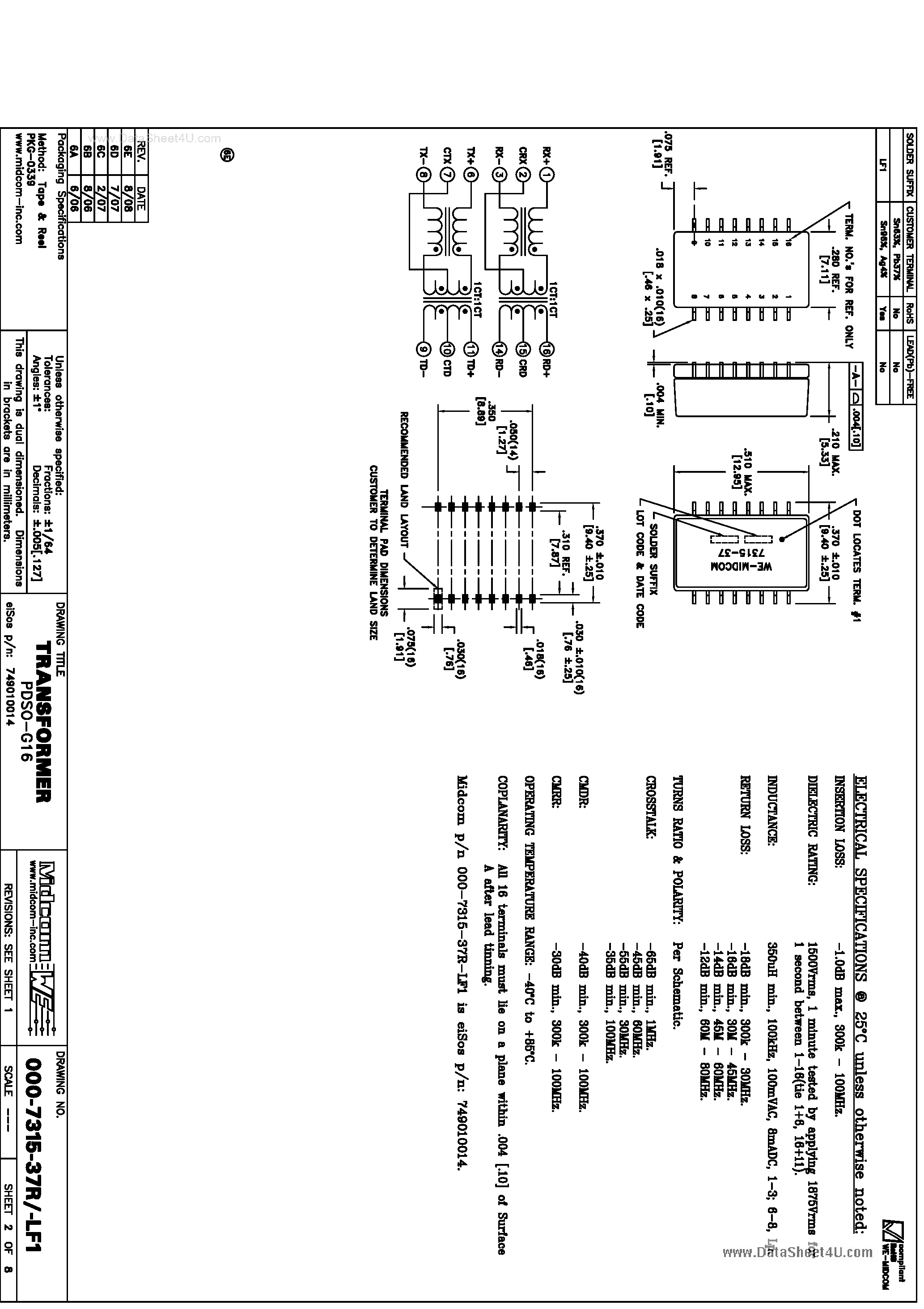 Datasheet 000-7315-37R-LF1 - Discrete Single Port 10/100 Base-T PDSO-G16 page 1