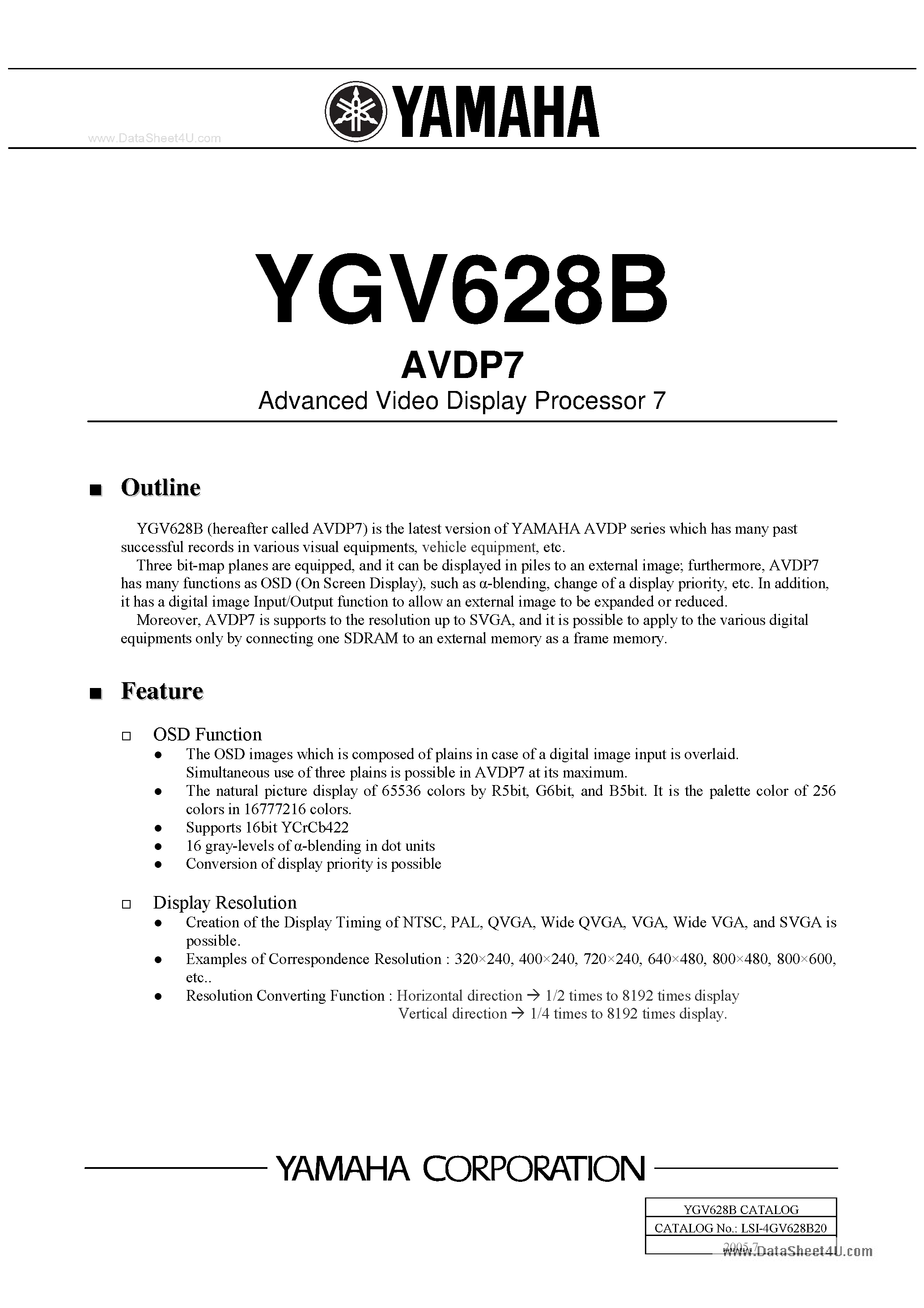 Datasheet YGV628B - AVDP7 Advanced Video Display Processor 7 page 1