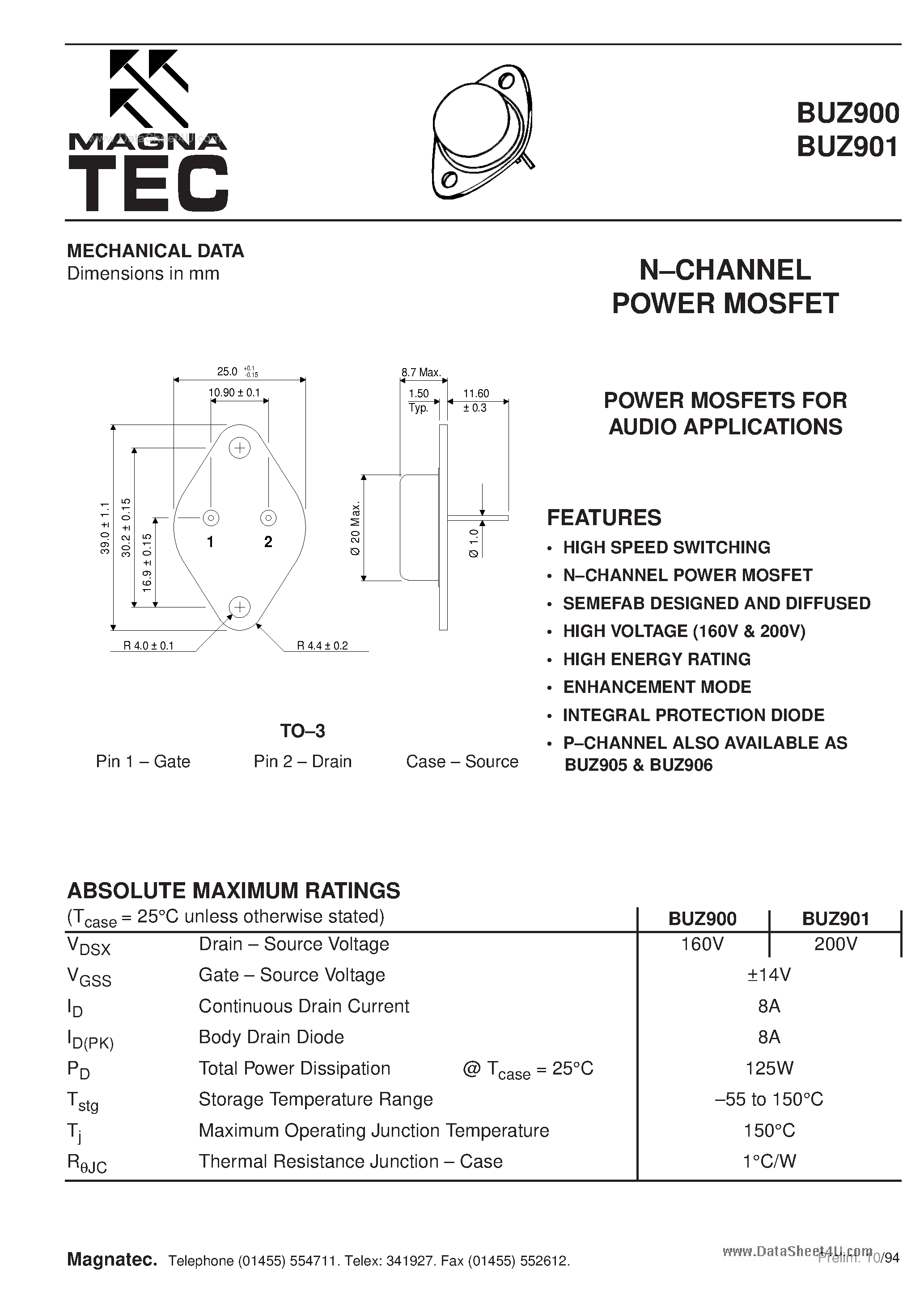 Datasheet BUZ900 - (BUZ900 / BUZ901) N-CHANNEL POWER MOSFET page 1
