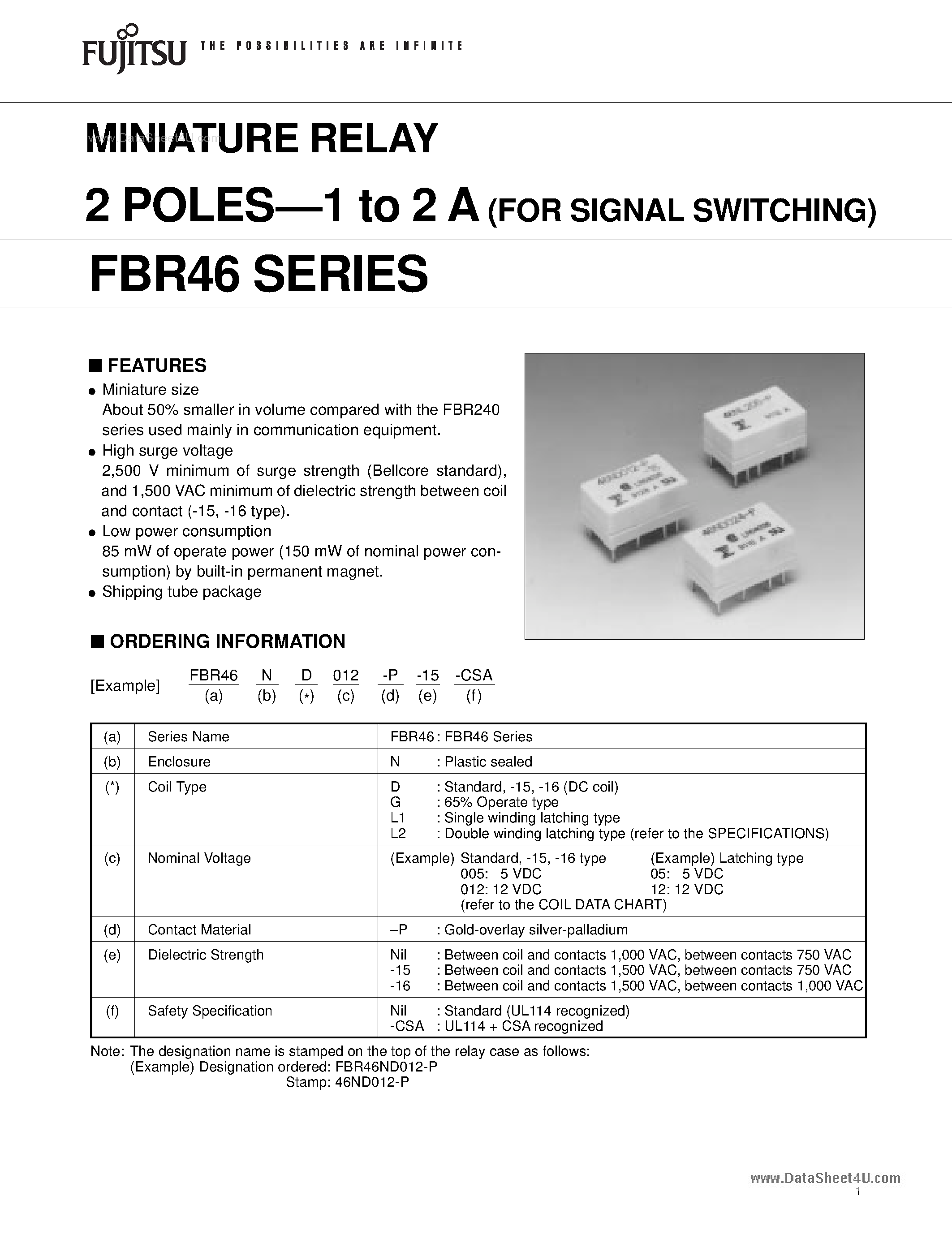 Datasheet 46ND005-P - Search -----> FBR46ND005-P page 1