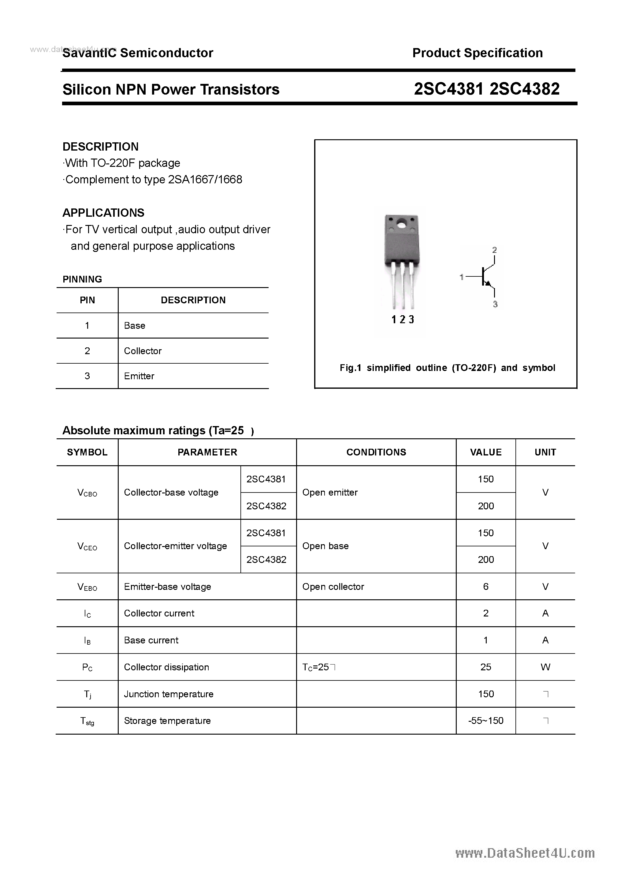 Datasheet 2SC4381 - (2SC4381 / 2SC4382) SILICON POWER TRANSISTOR page 1