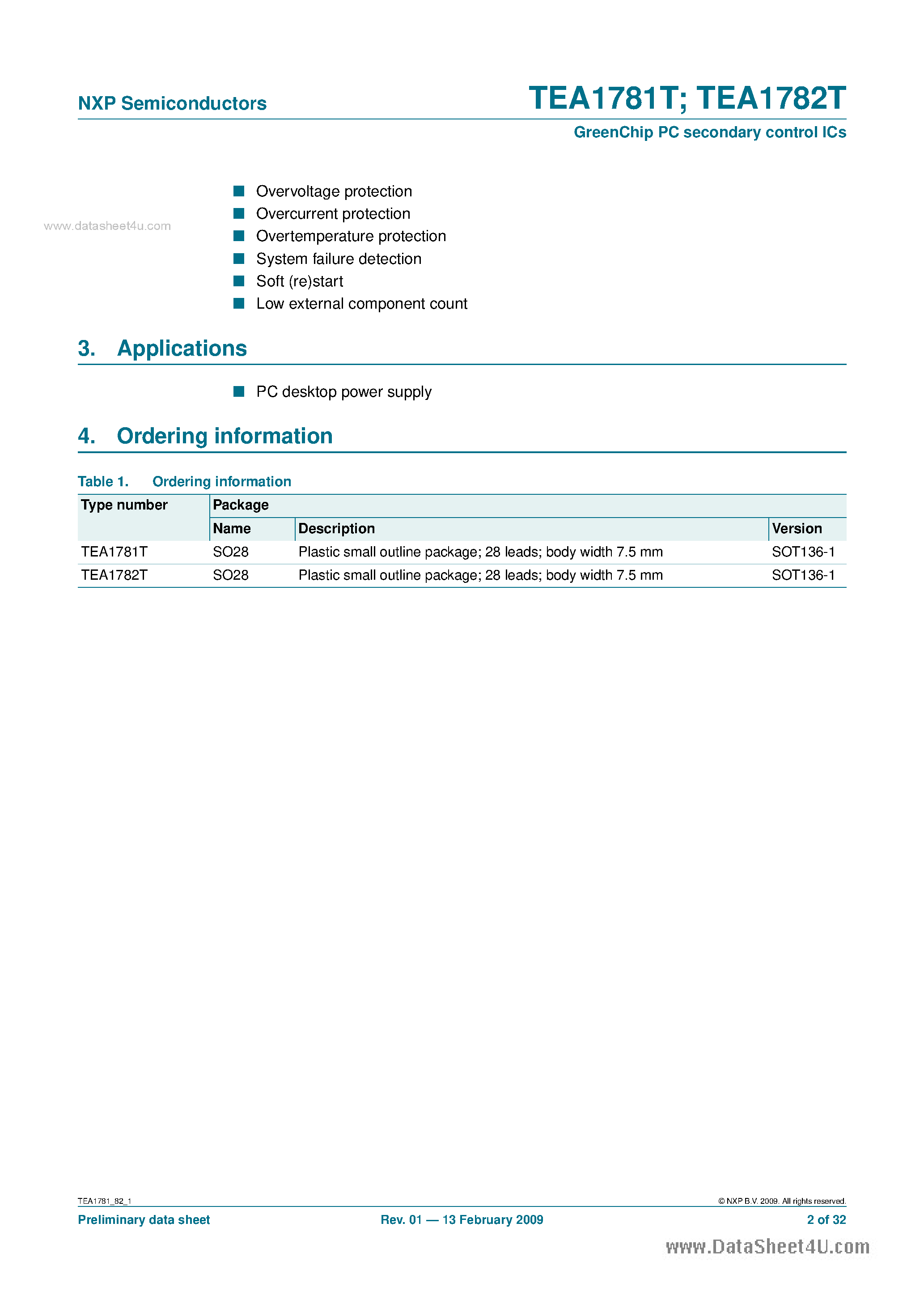 Datasheet TEA1781T - (TEA1781T / TEA1782T) GreenChip PC secondary control ICs page 2