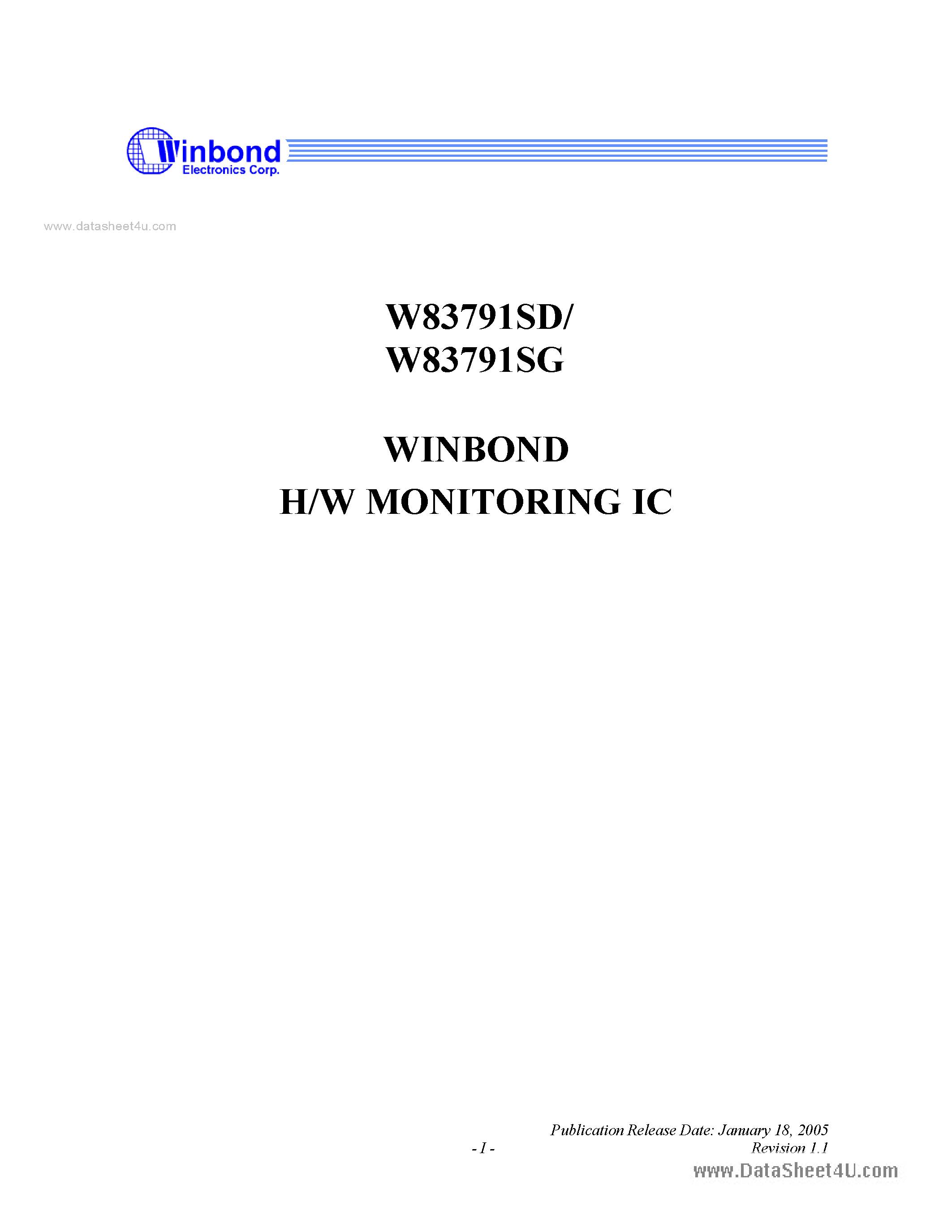 Datasheet W83791SD - H/W MONITORING IC page 1