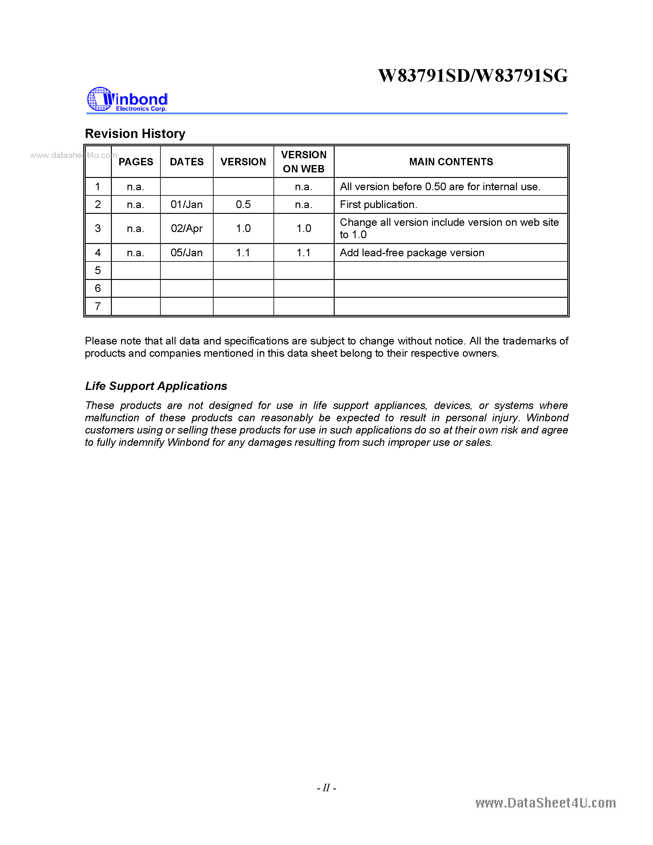 Datasheet W83791SD - H/W MONITORING IC page 2