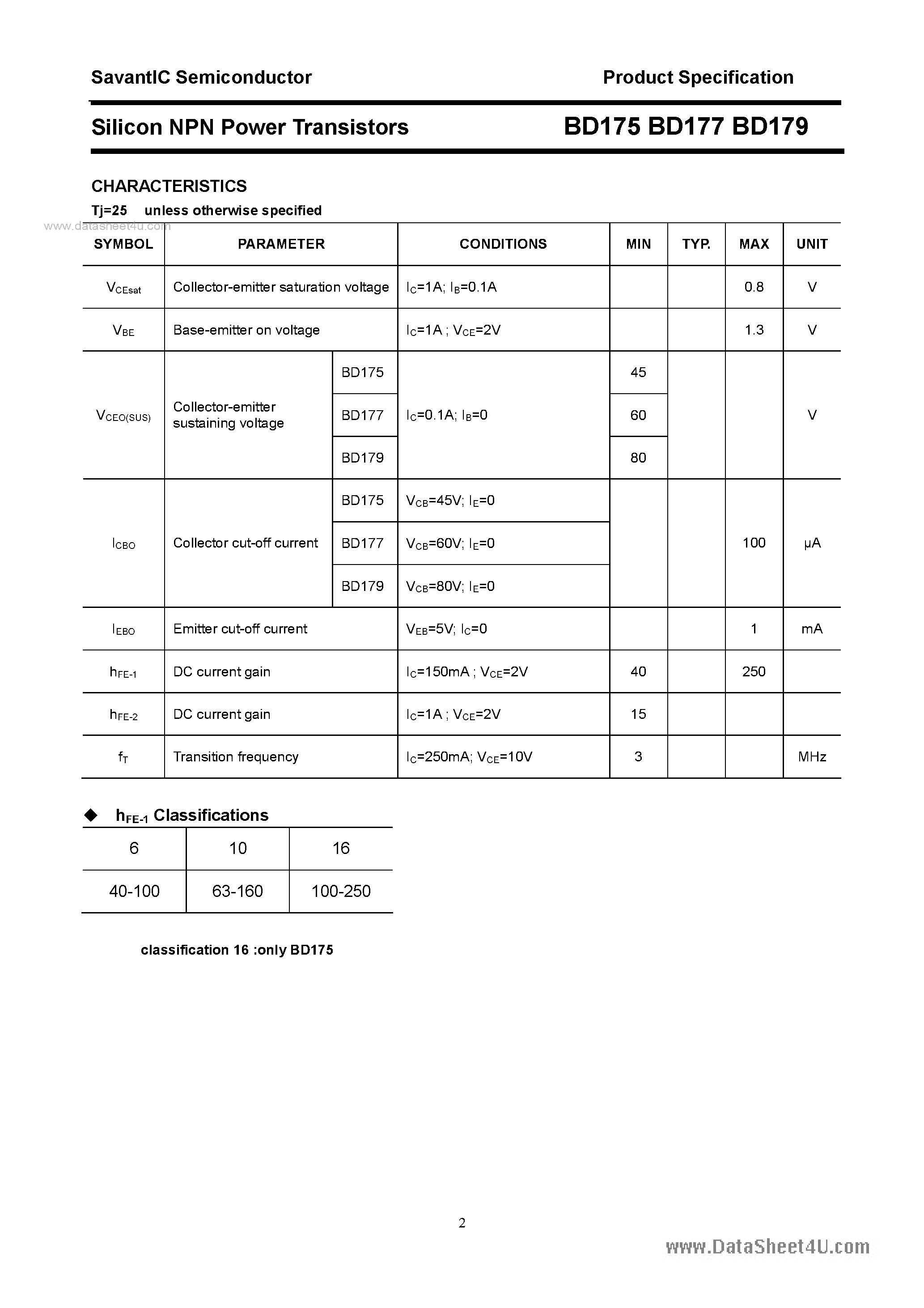 Datasheet BD175 - (BD175 - BD179) SILICON POWER TRANSISTOR page 2