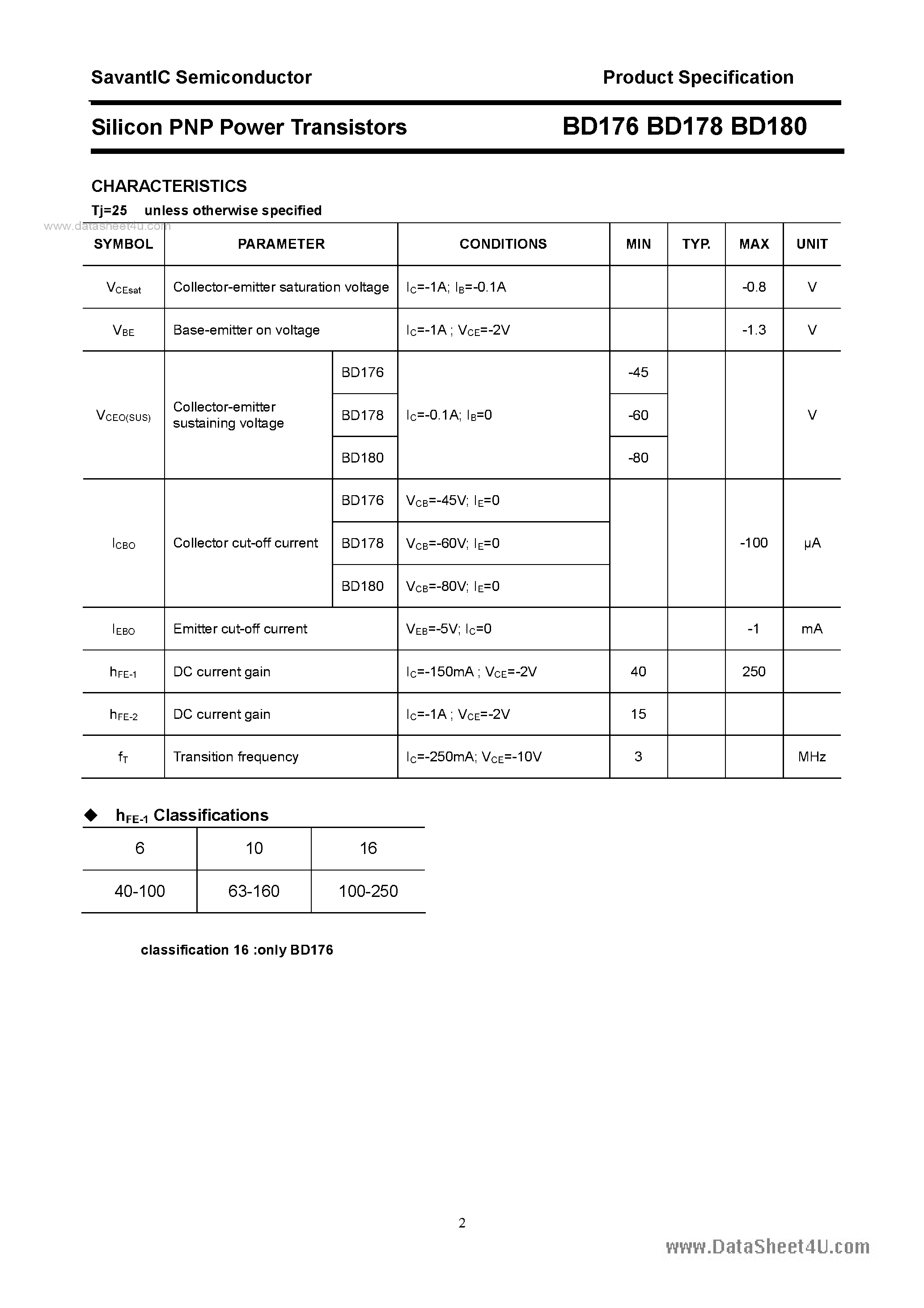 Datasheet BD176 - (BD176 - BD180) SILICON POWER TRANSISTOR page 2