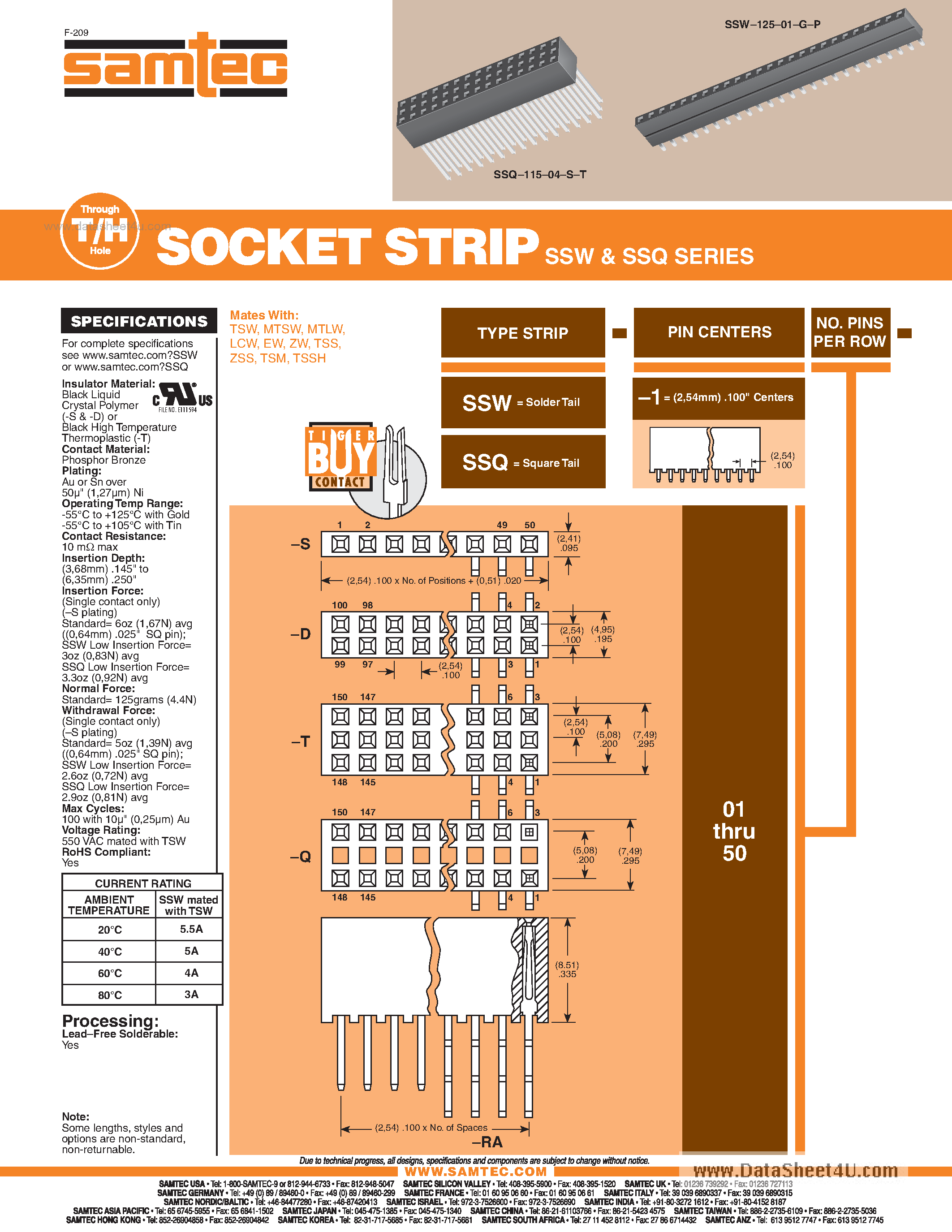 Datasheet SSW-104-01-T-S - Socket Strip page 1