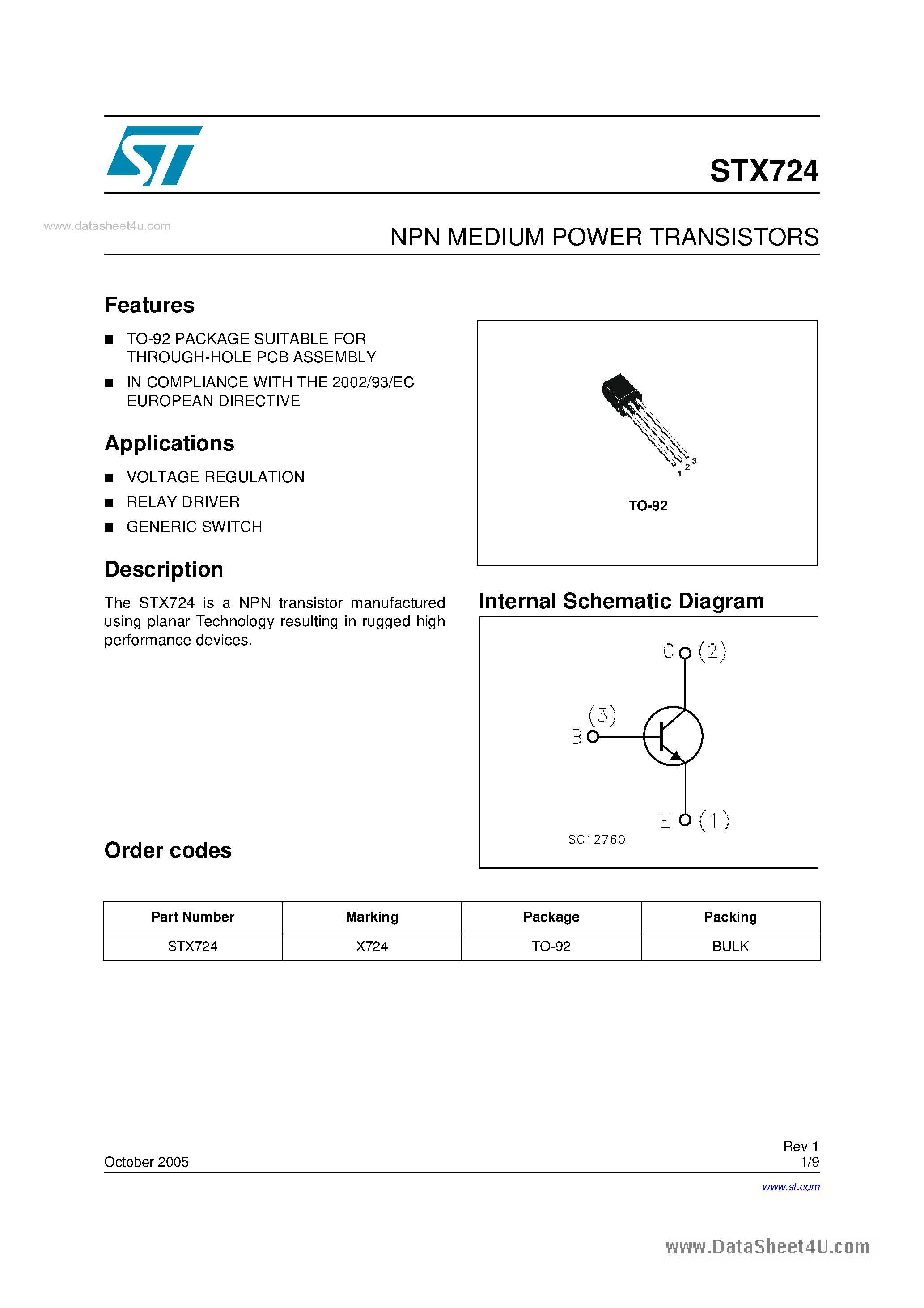 Datasheet STX724 - NPN MEDIUM POWER TRANSISTORS page 1