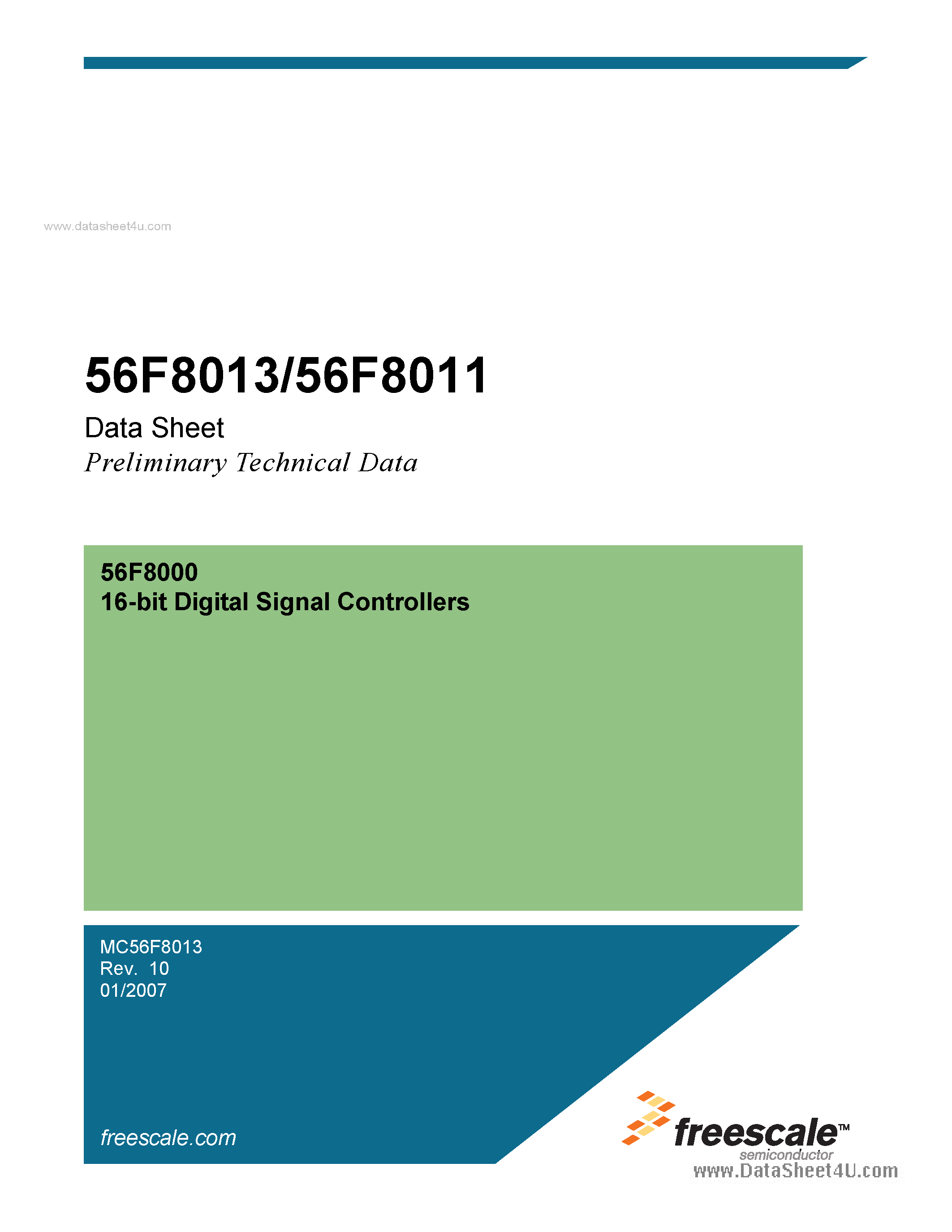 Datasheet MC56F8011 - (MC56F8011 / MC56F8013) 16-bit Digital Signal Controllers page 1