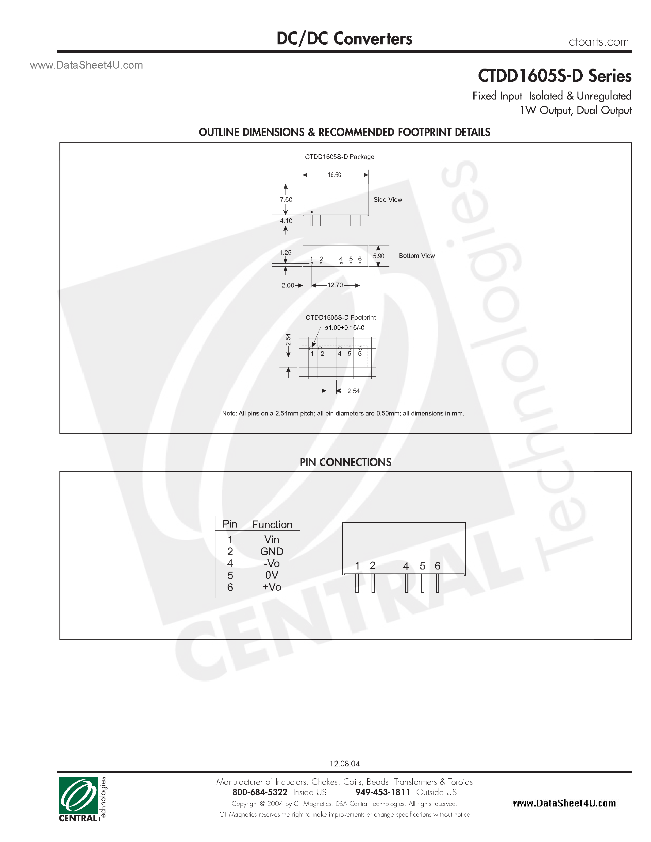 Даташит CTDD1605S-D - DC/DC Converters страница 2