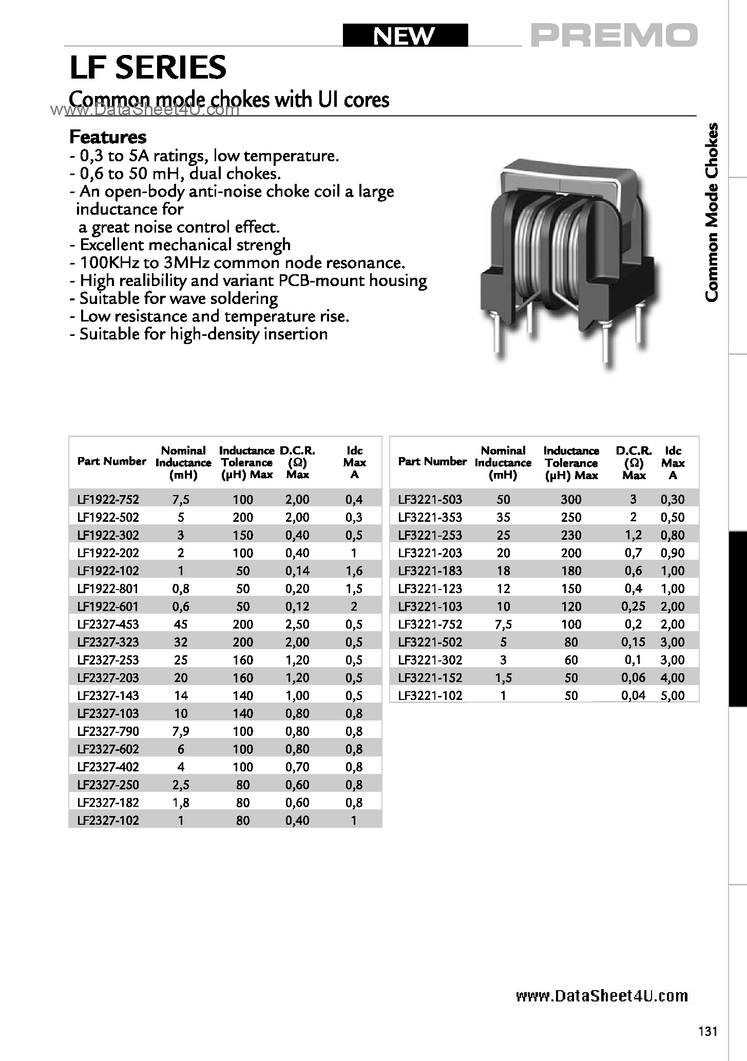 Datasheet LF1922-xxx - Common Mode Chokes page 1
