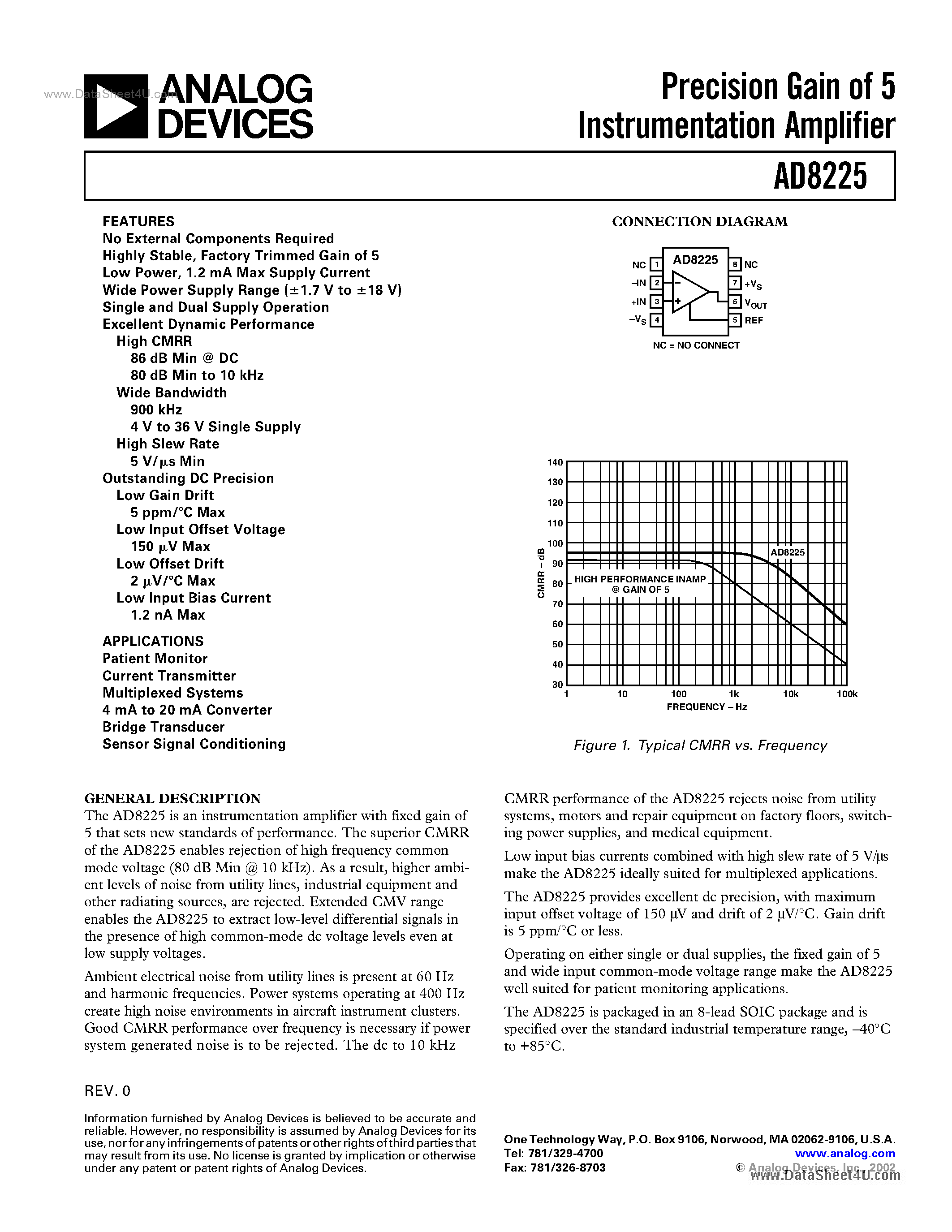 Datasheet AD8225 - Precision Gain of 5 Instrumentation Amplifier page 1