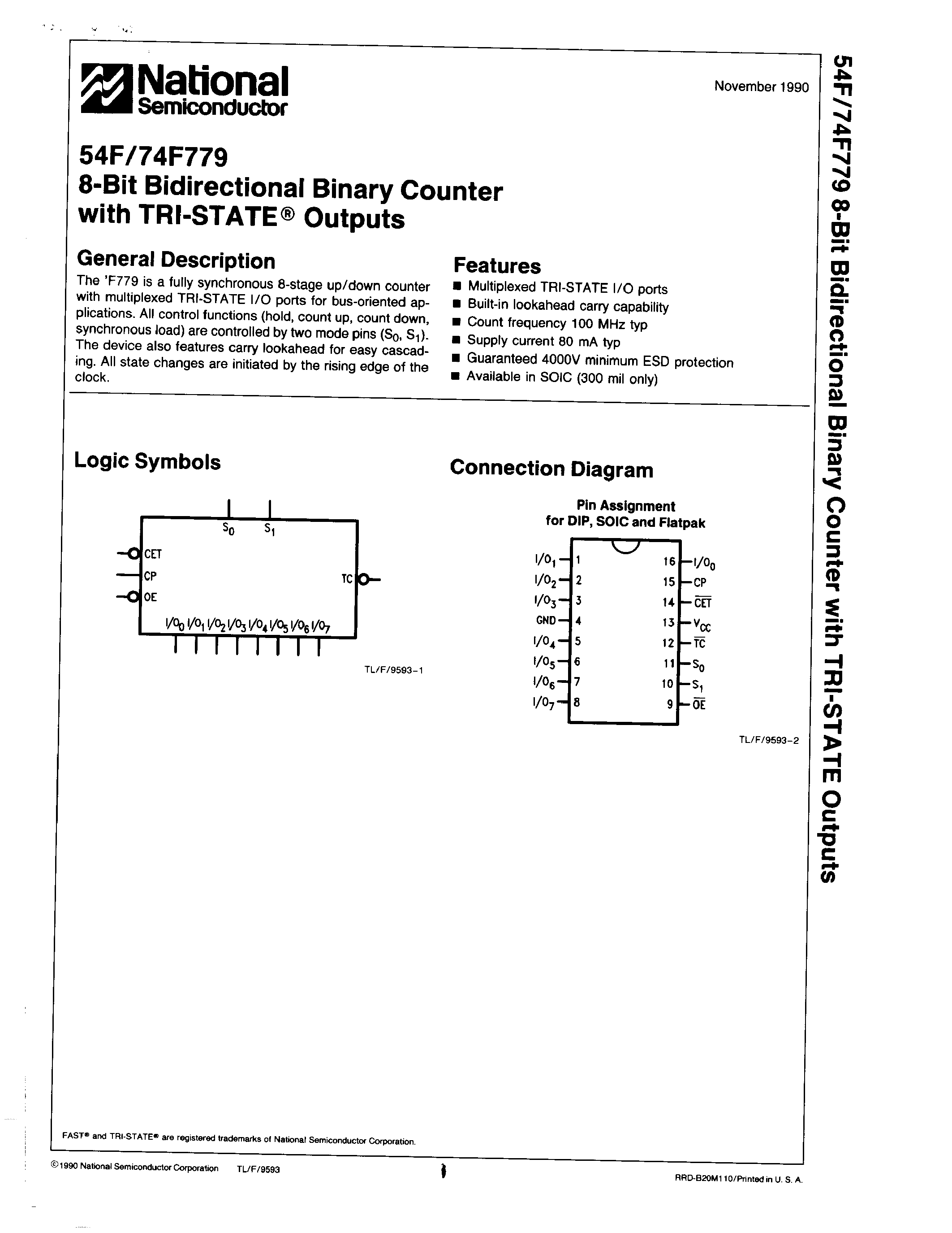 Даташит 54F779 - 8-Bit Bidirectional Binary Counter страница 1