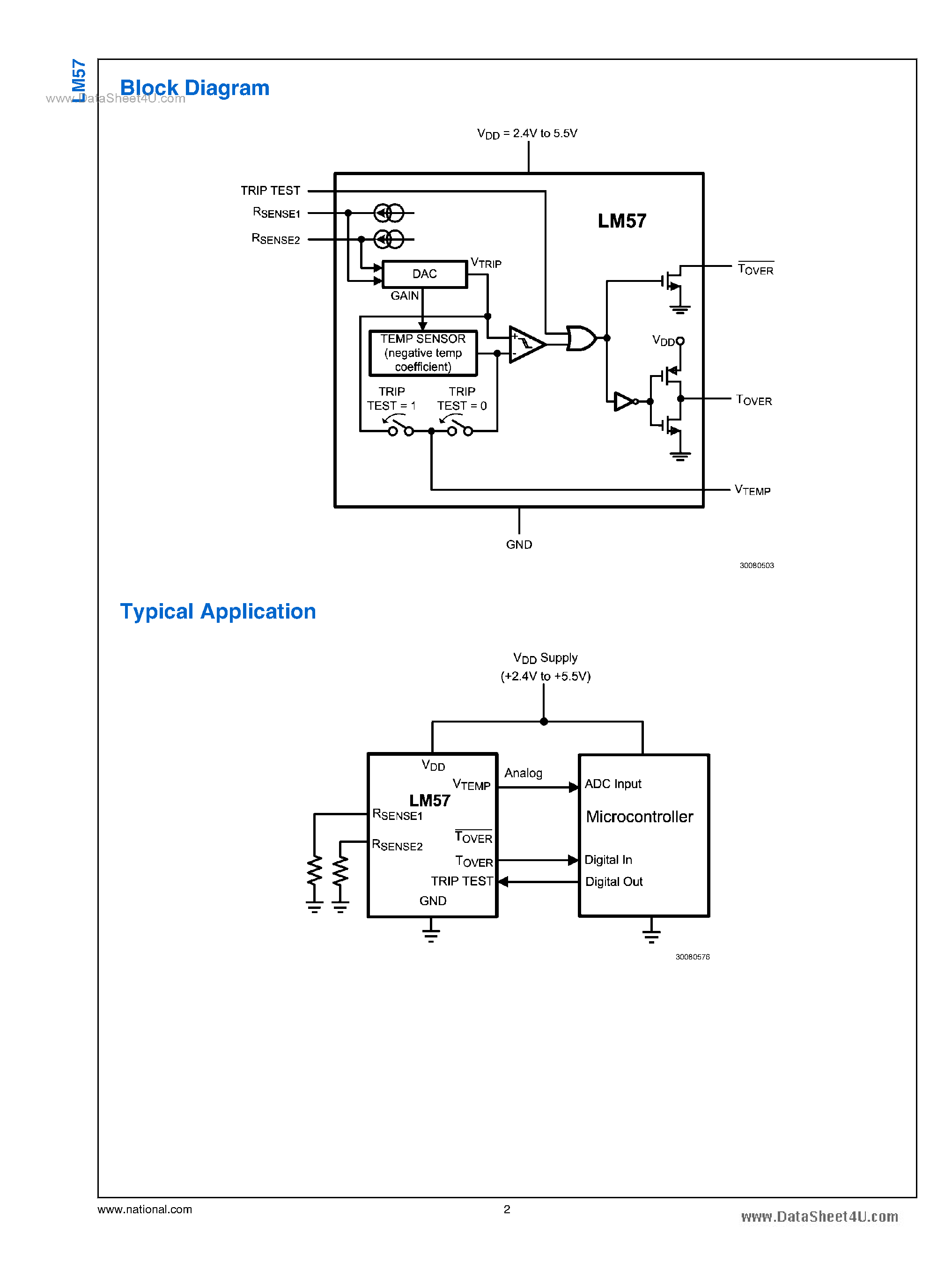 Даташит LM57 - Resistor-Programmable Temperature Switch And Analog Temperature Sensor страница 2