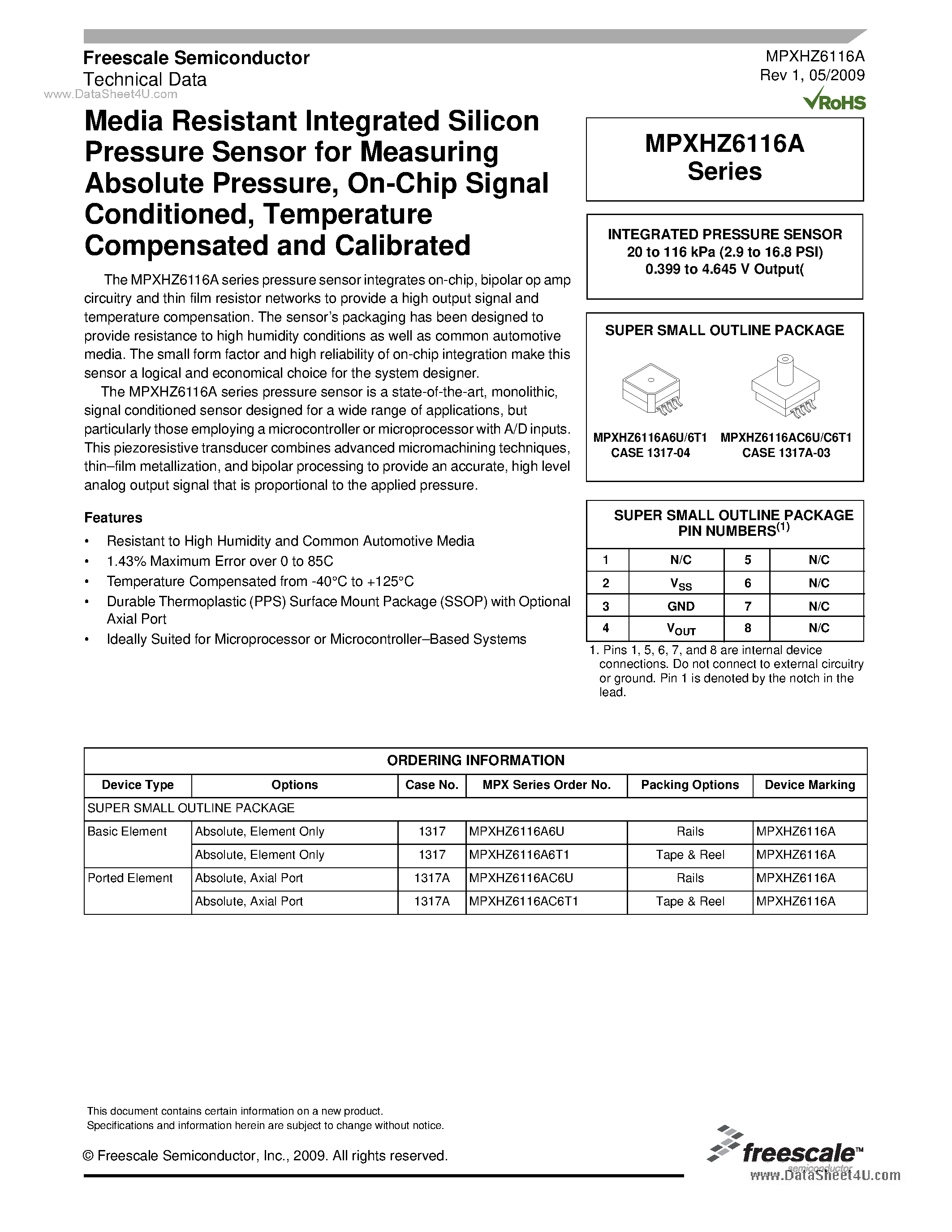 Datasheet MPXHZ6116A - Media Resistant Integrated Silicon page 1