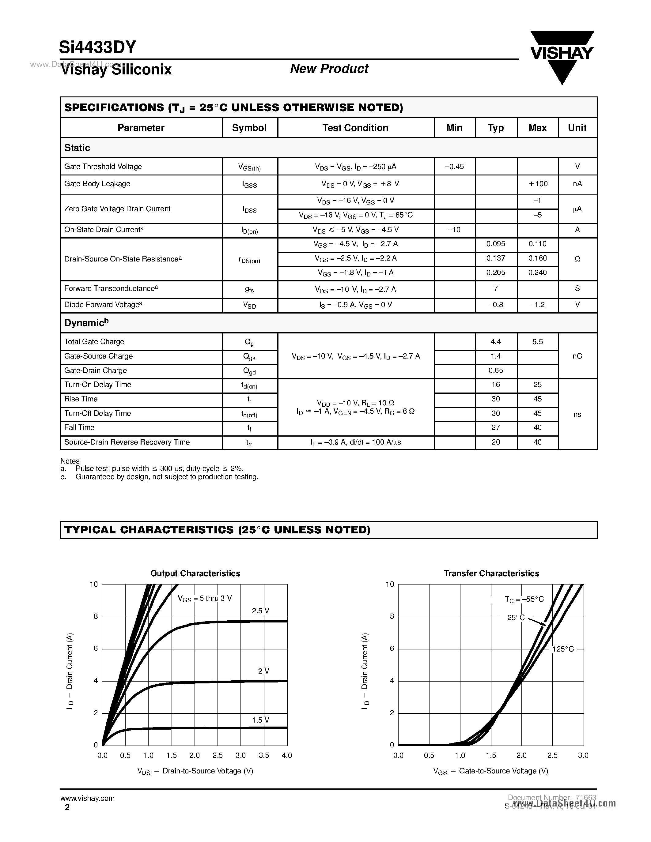 Datasheet SI4433DY - P-Channel 1.8-V (G-S) MOSFET page 2
